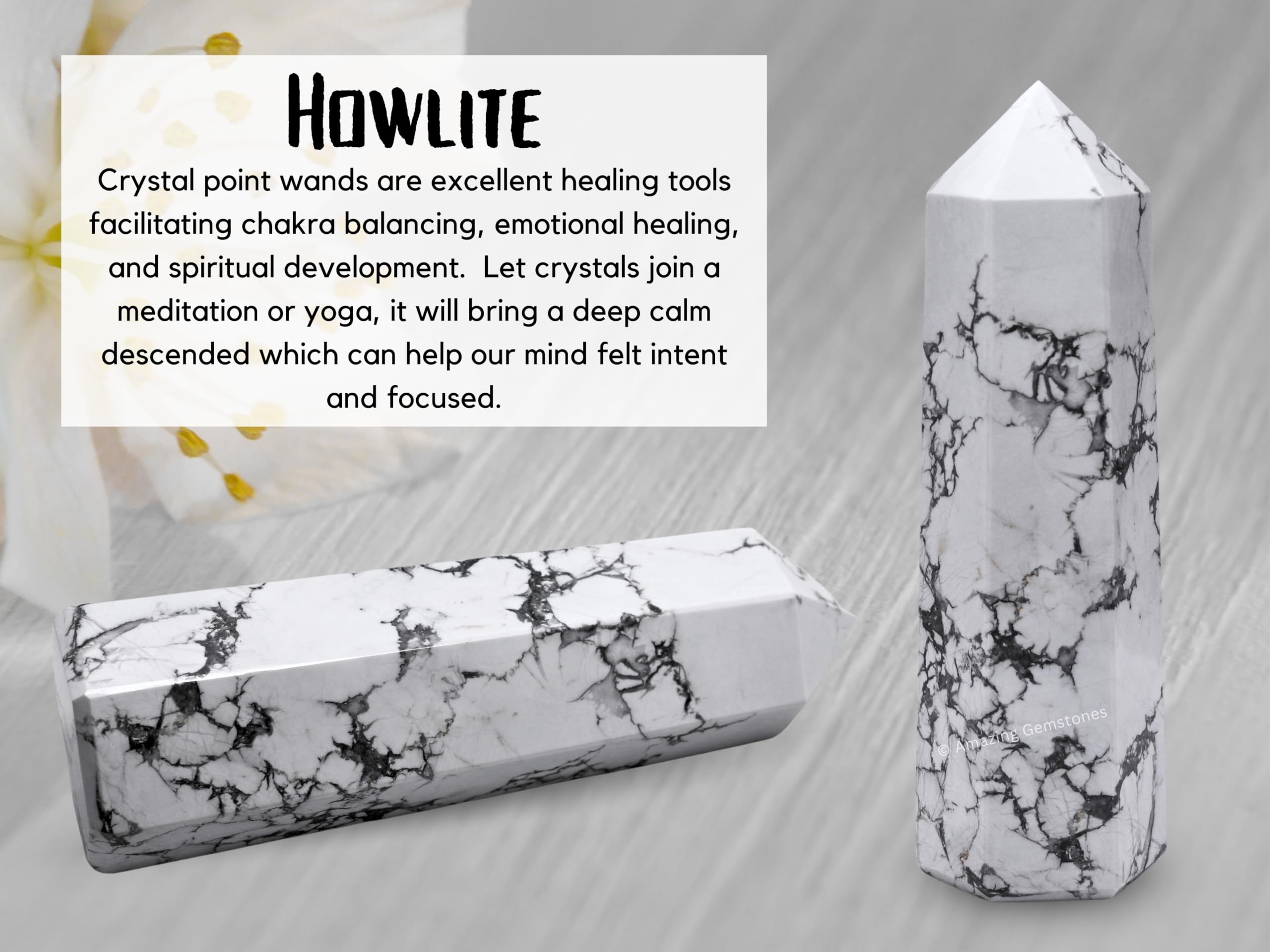 Amazing Gemstone, torre howlita para purificación de ambientes densos