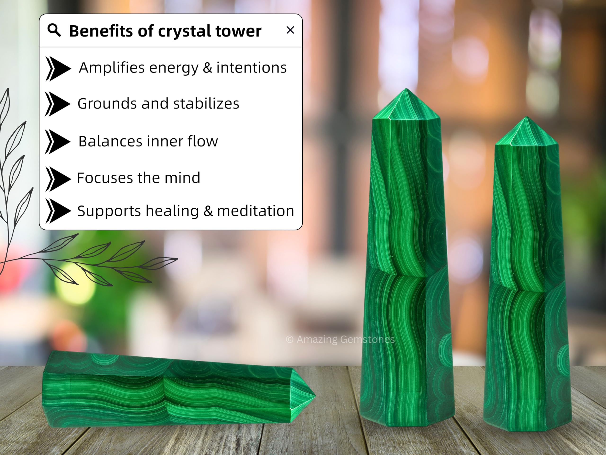 Amazing Gemstone torre malachite como centro de grid de cristales para protección