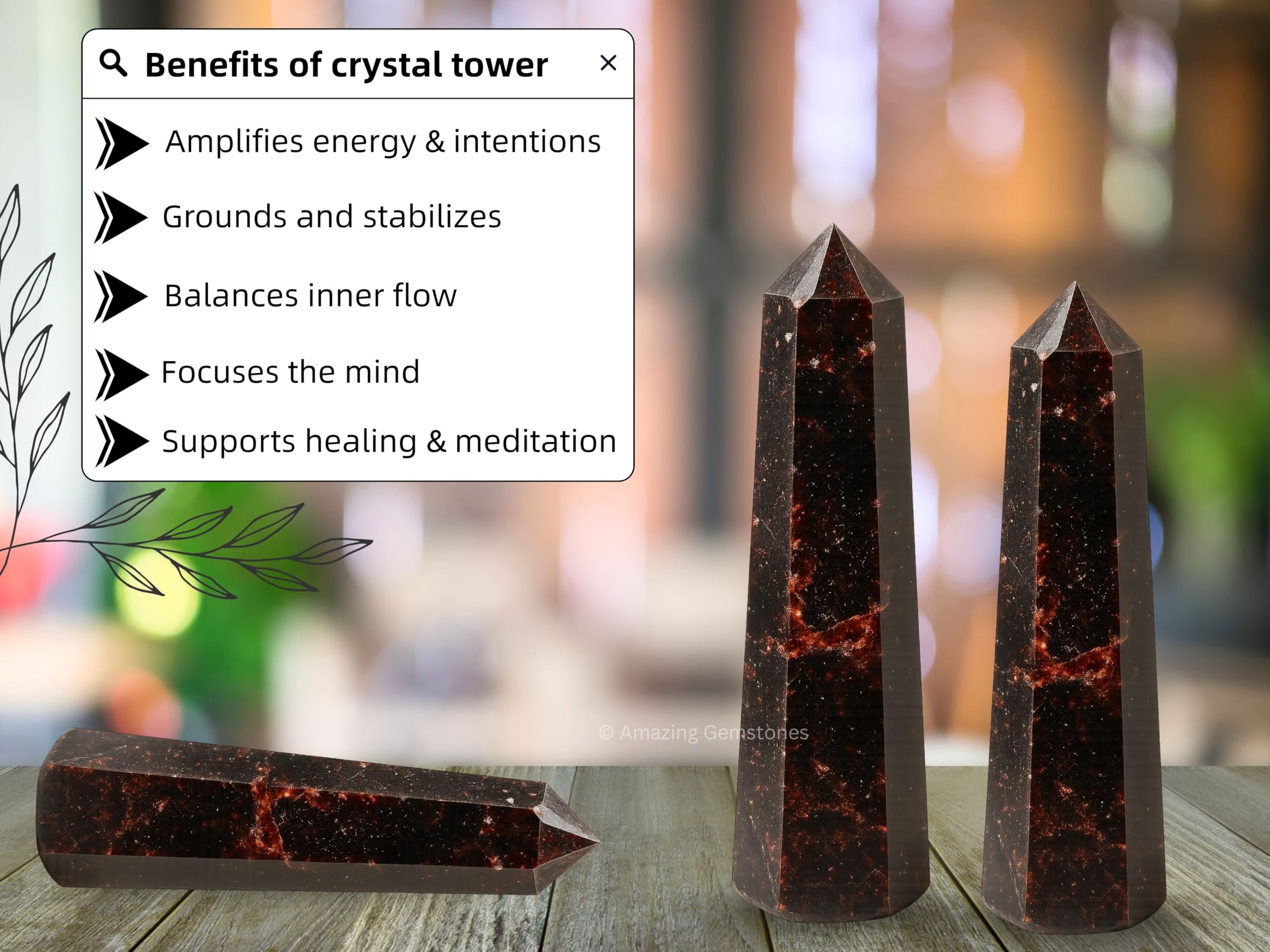 Amazing Gemstone Garnet Meditación Relajación: punta cristal para practicar meditación y reducir estrés.