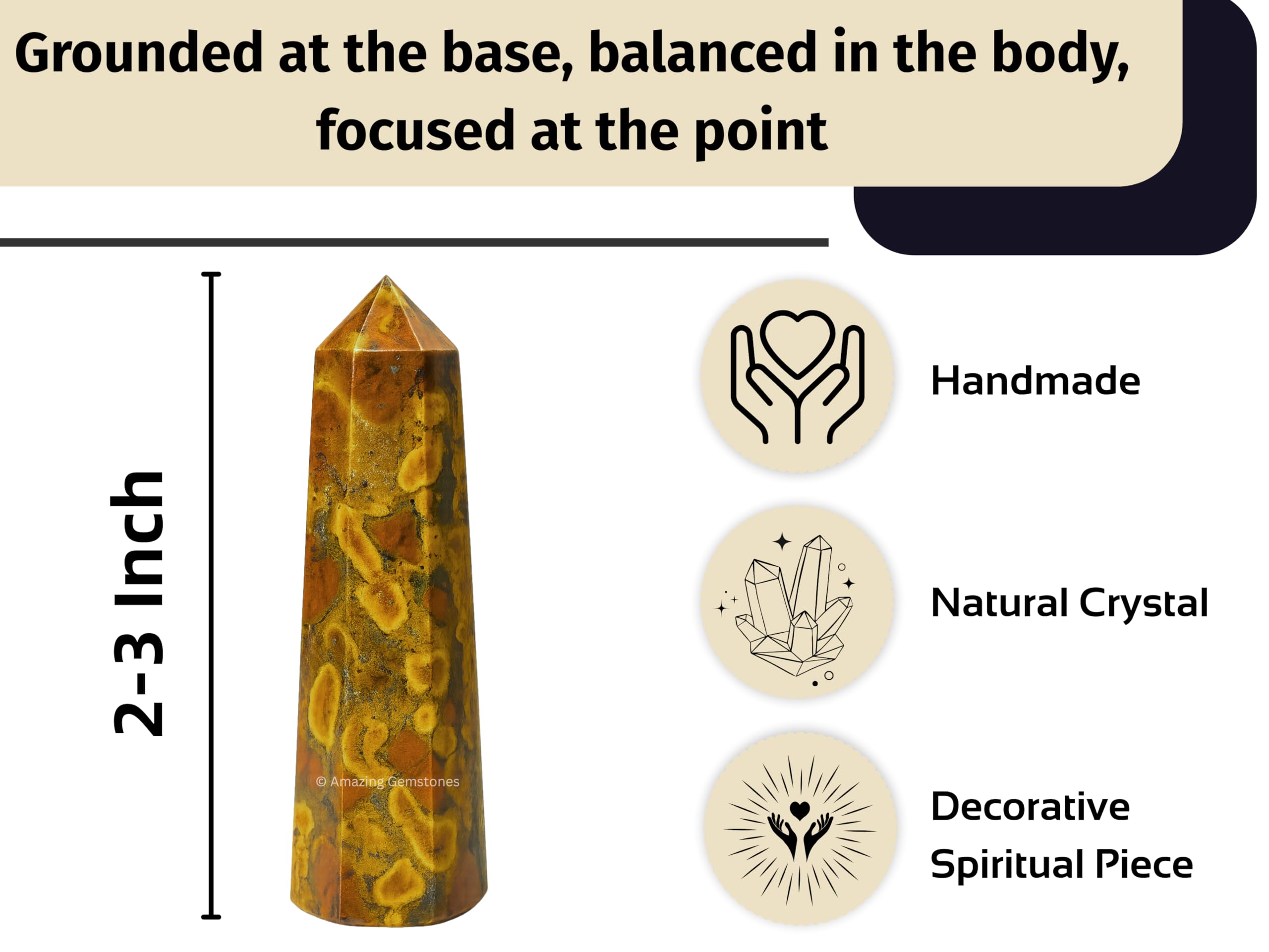 Amazing Gemstone obelisco jaspe fruta, ayuda a equilibrar mente y emociones.
