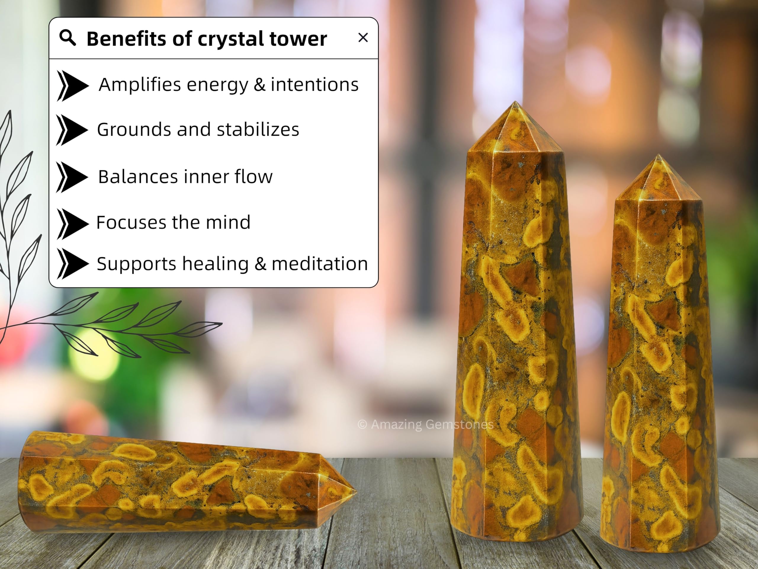 Amazing Gemstone obelisco jaspe fruta, disipa energías negativas en espacios laborales.
