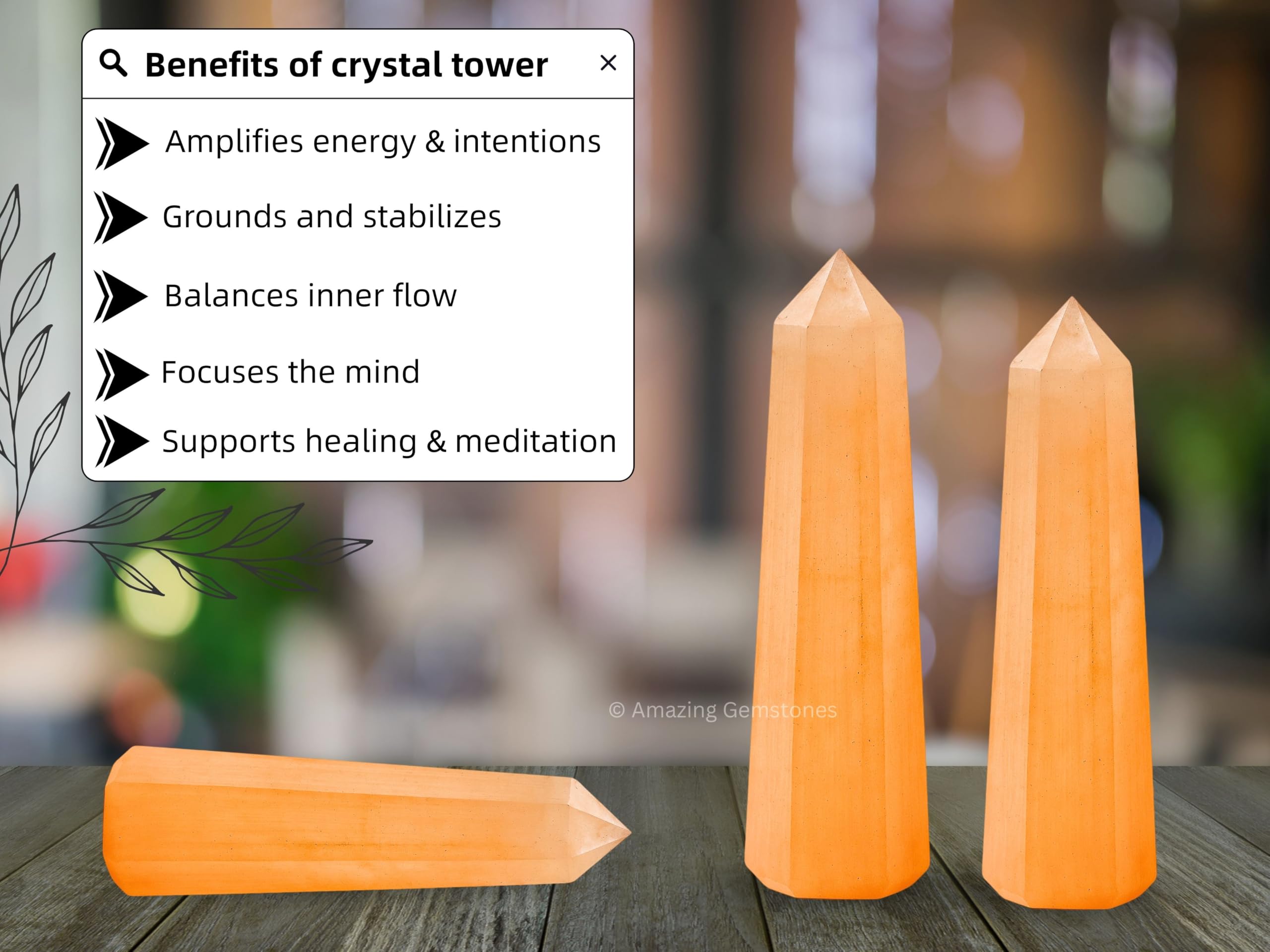 Amazing Gemstone torre obelisco naranja mejora concentración y protección del ambiente
