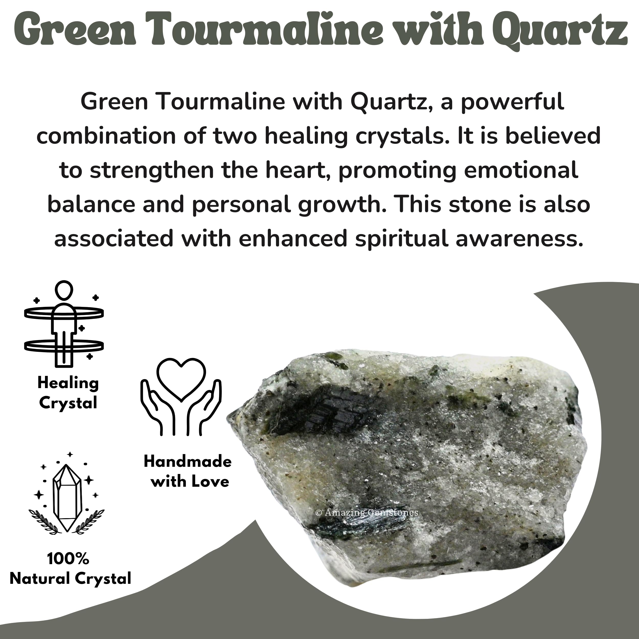 Amazing Gemstone turmalina verde con cuarzo crudo, acabado natural sin tratar.