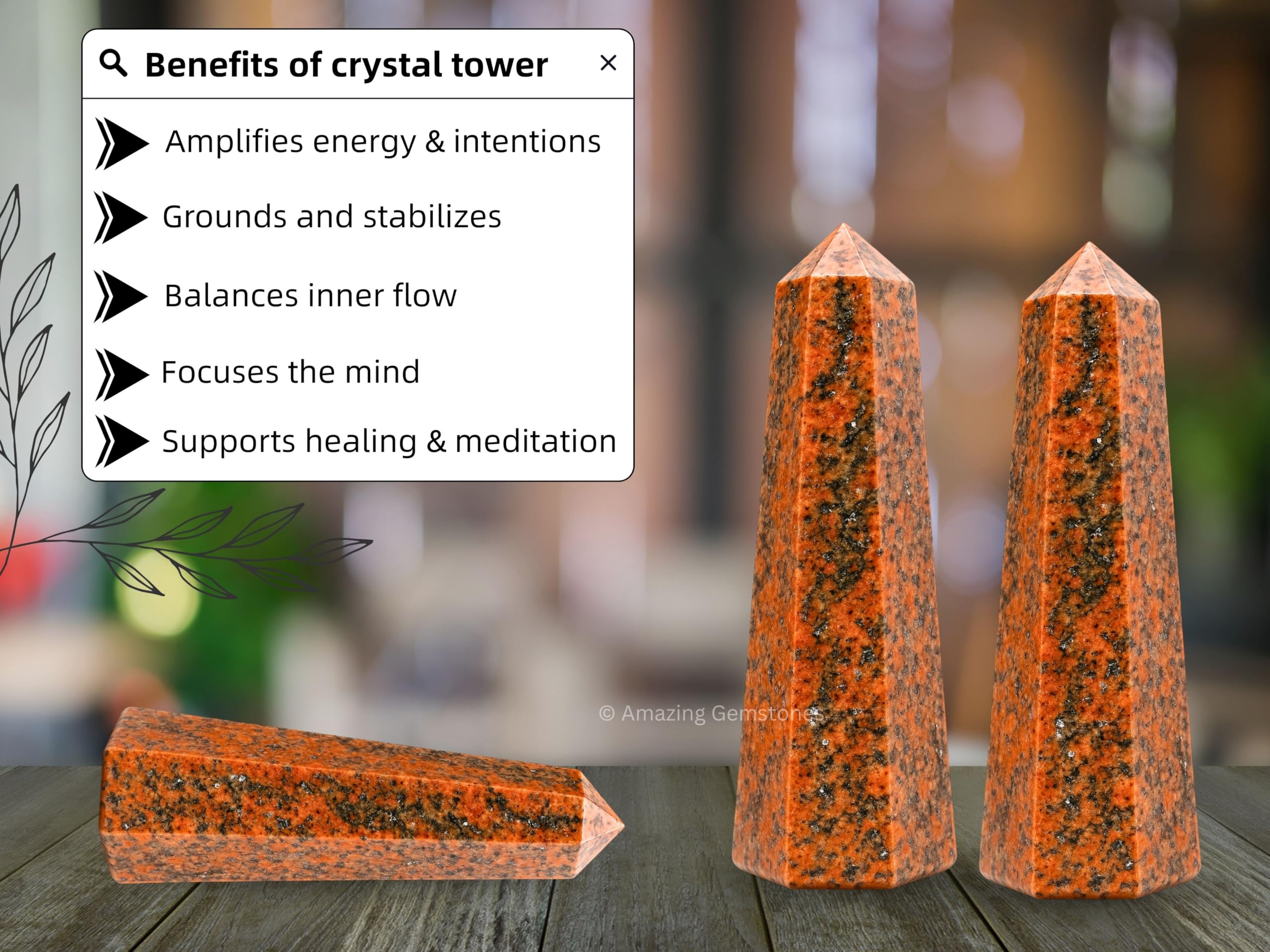 Amazing Gemstone Unakita Obelisco Cristal intensifica energía y equilibrio emocional.