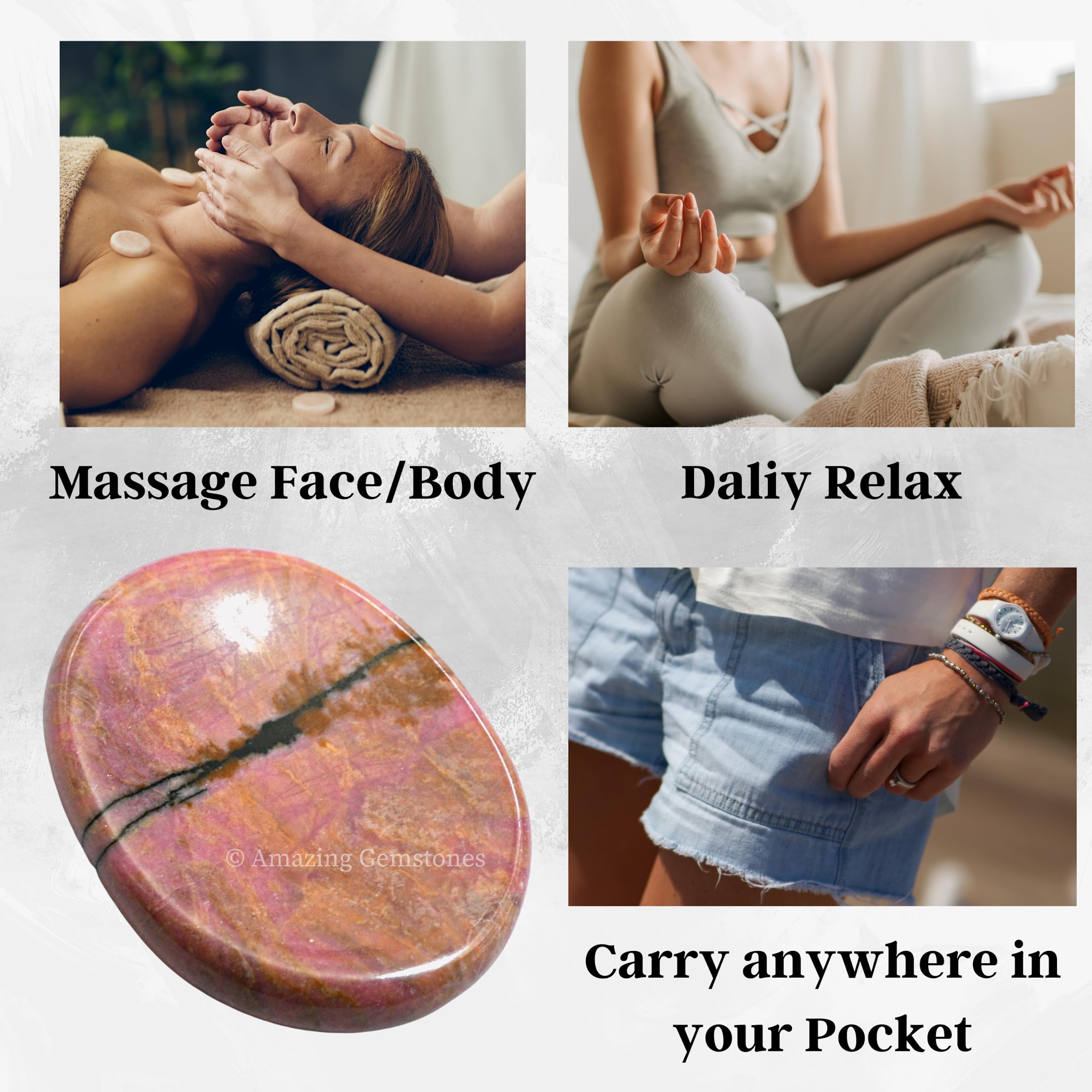 Uso diario en meditación con Rhodonita de Amazing Gemstone para enfoque suave