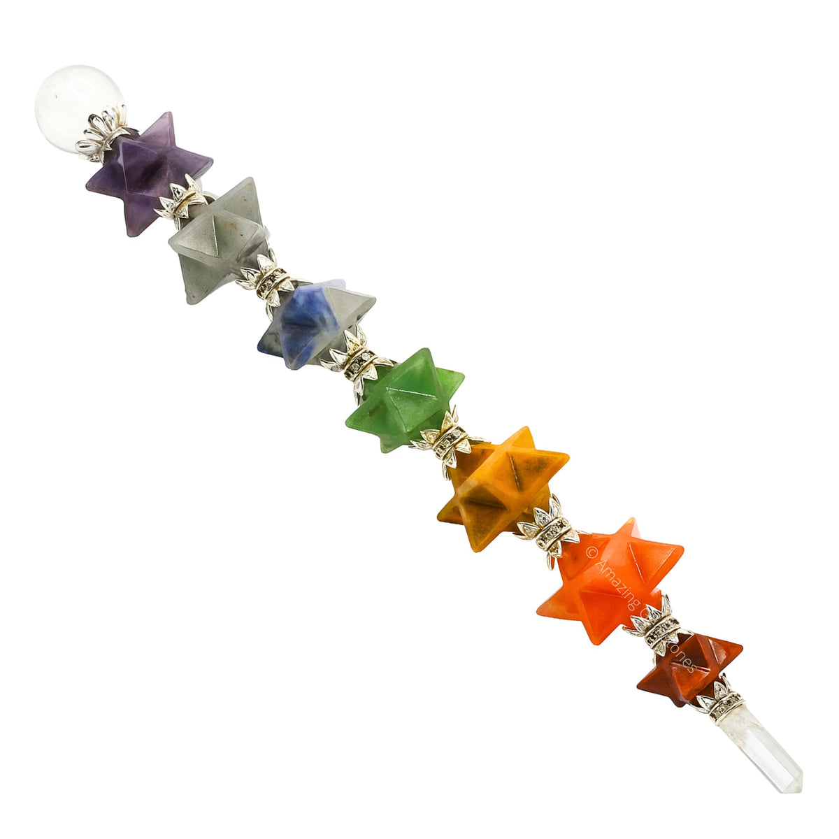 Amazing Gemstone varita cristal chakra en mano para equilibrio energético