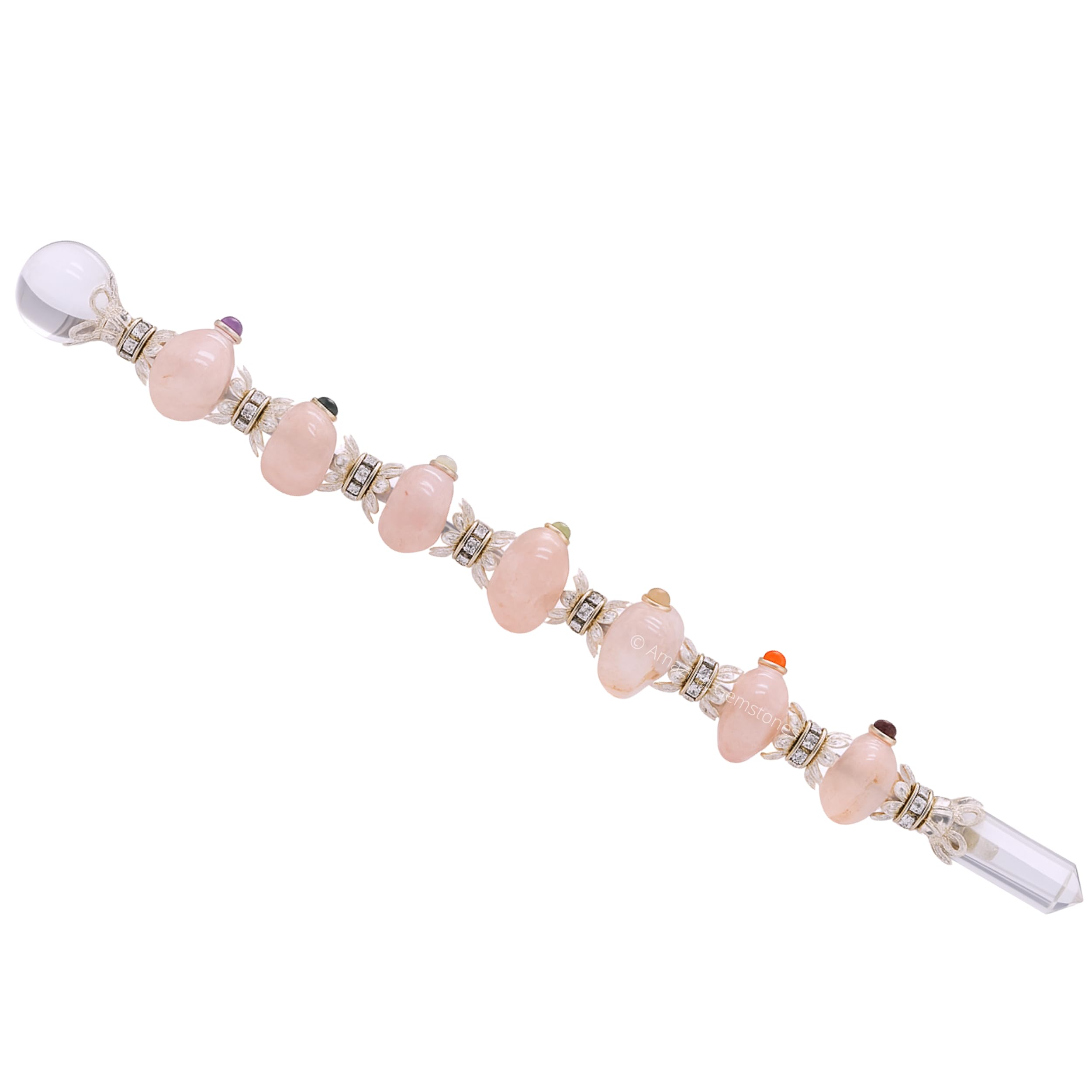 Amazing Gemstone varita cristal cuarzo rosa para rituales y enfoque espiritual.