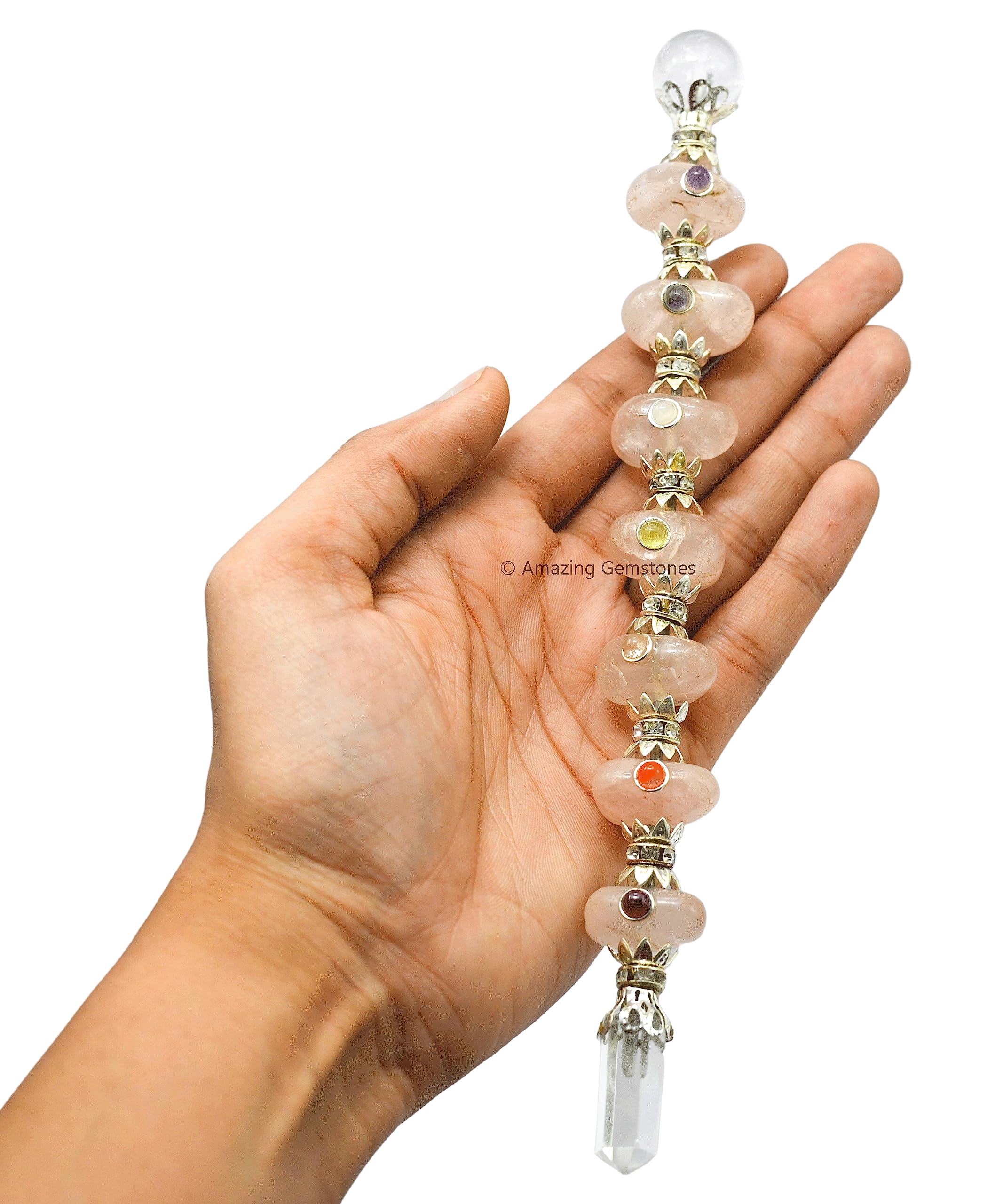 Amazing Gemstone varita cristal cuarzo rosa para terapias energéticas y bienestar diario.