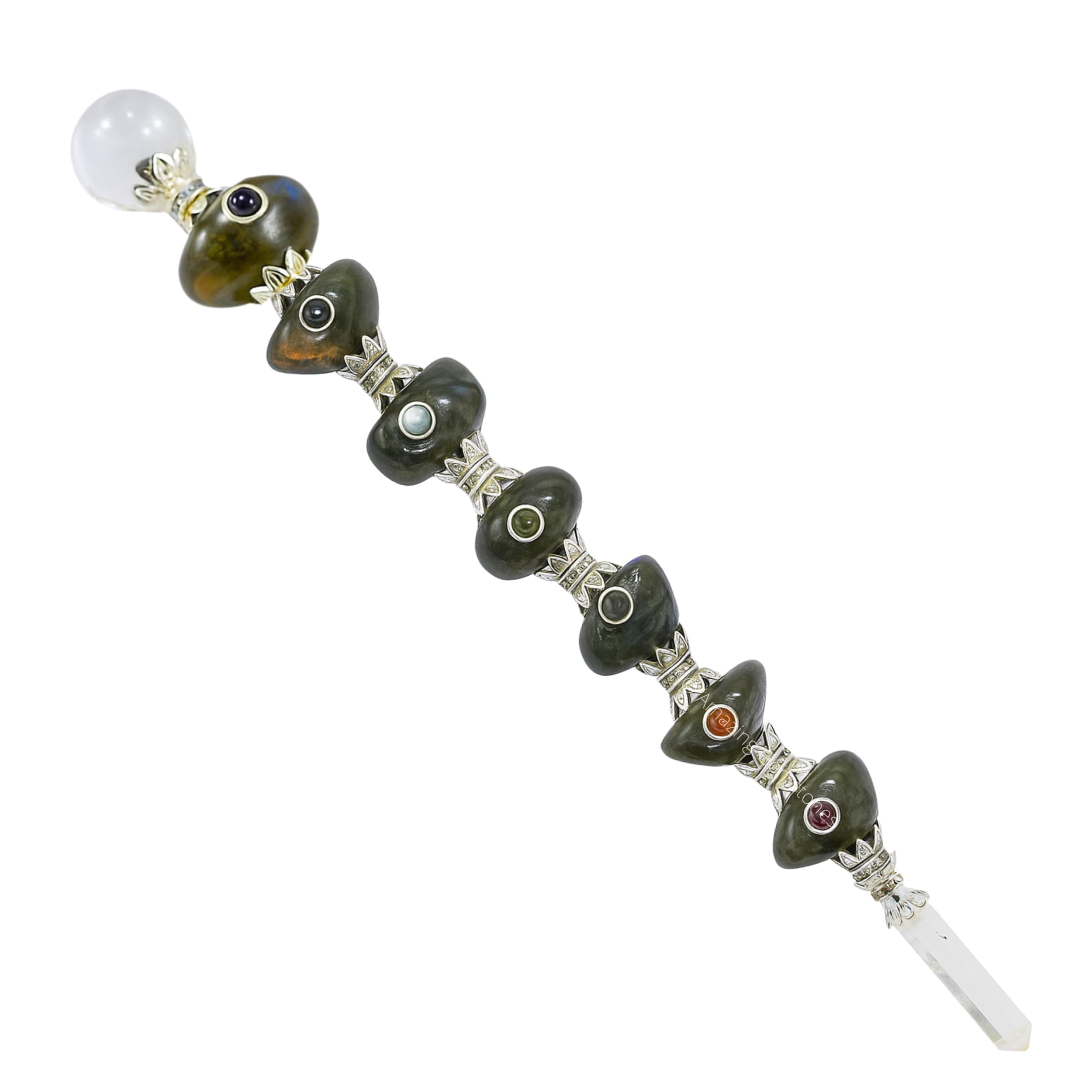 Amazing Gemstone varita Labradorita para chakras, ideal para meditación y enfoque.