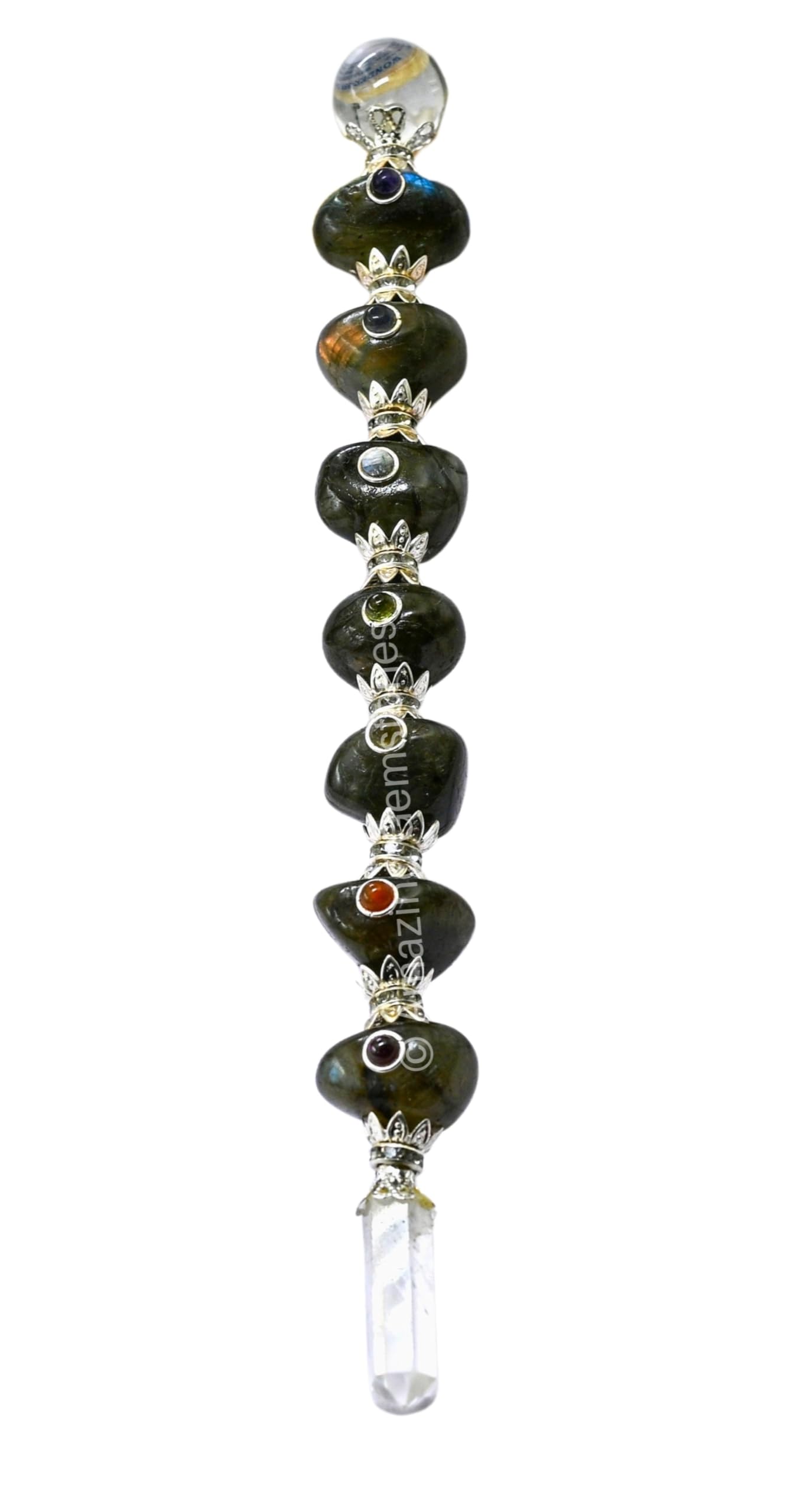 Amazing Gemstone varita labradorita para rituales Wiccan y hechizos de intención.