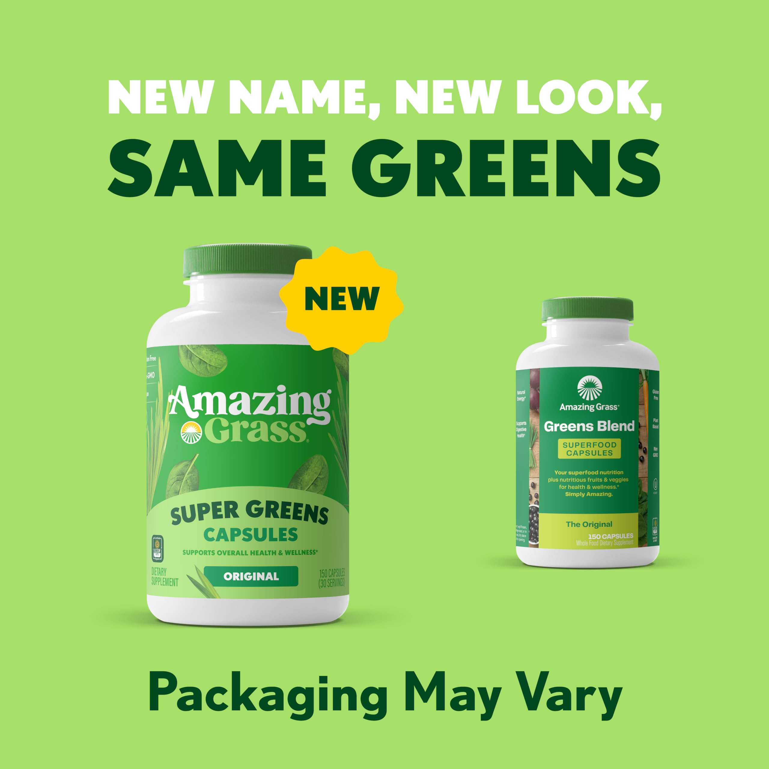 Amazing Grass chlorella orgánica en cápsulas para nutrición basada en plantas.