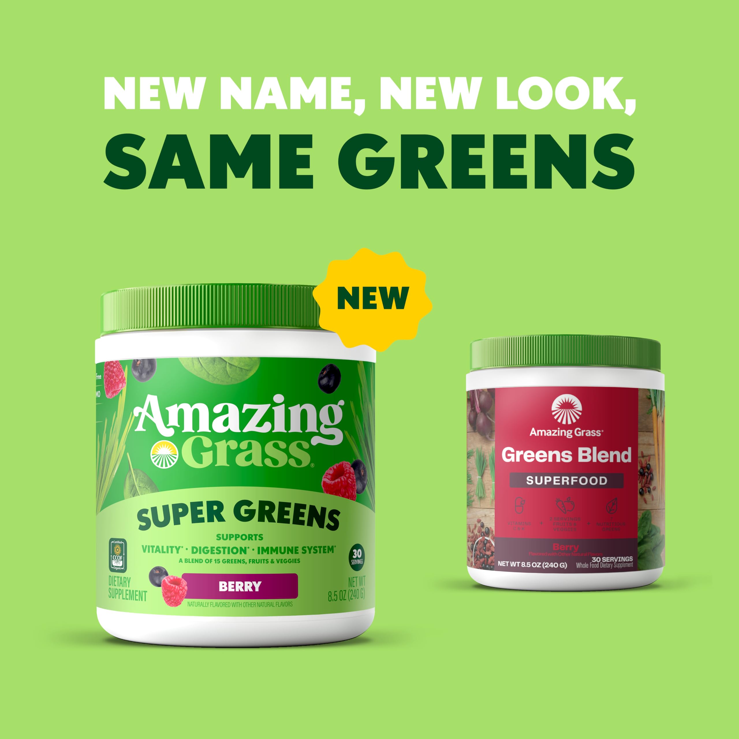 Amazing Grass Greens Superfood frasco orgánico con certificación CCOF