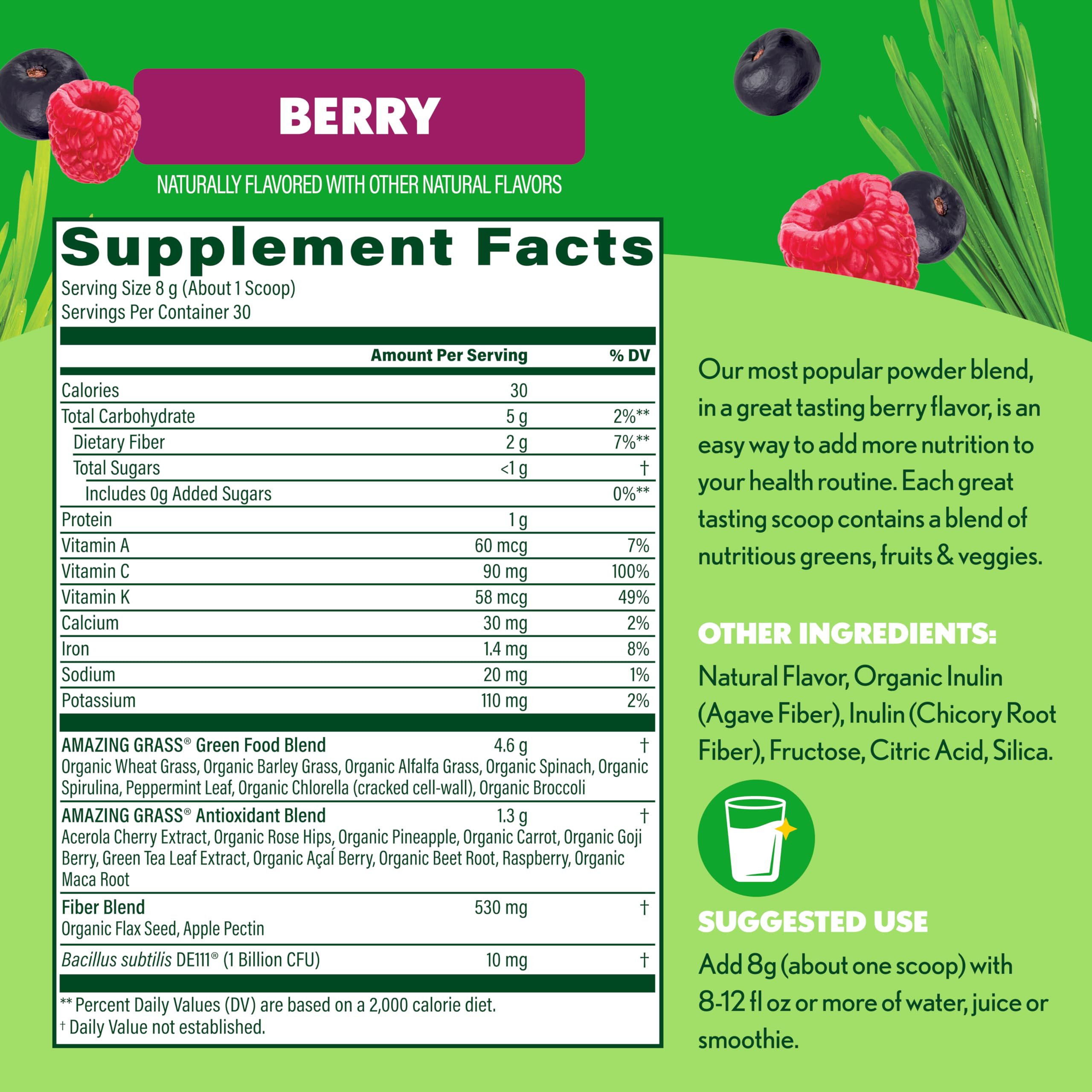 Amazing Grass Greens Superfood porciones diarias listas para mezclar