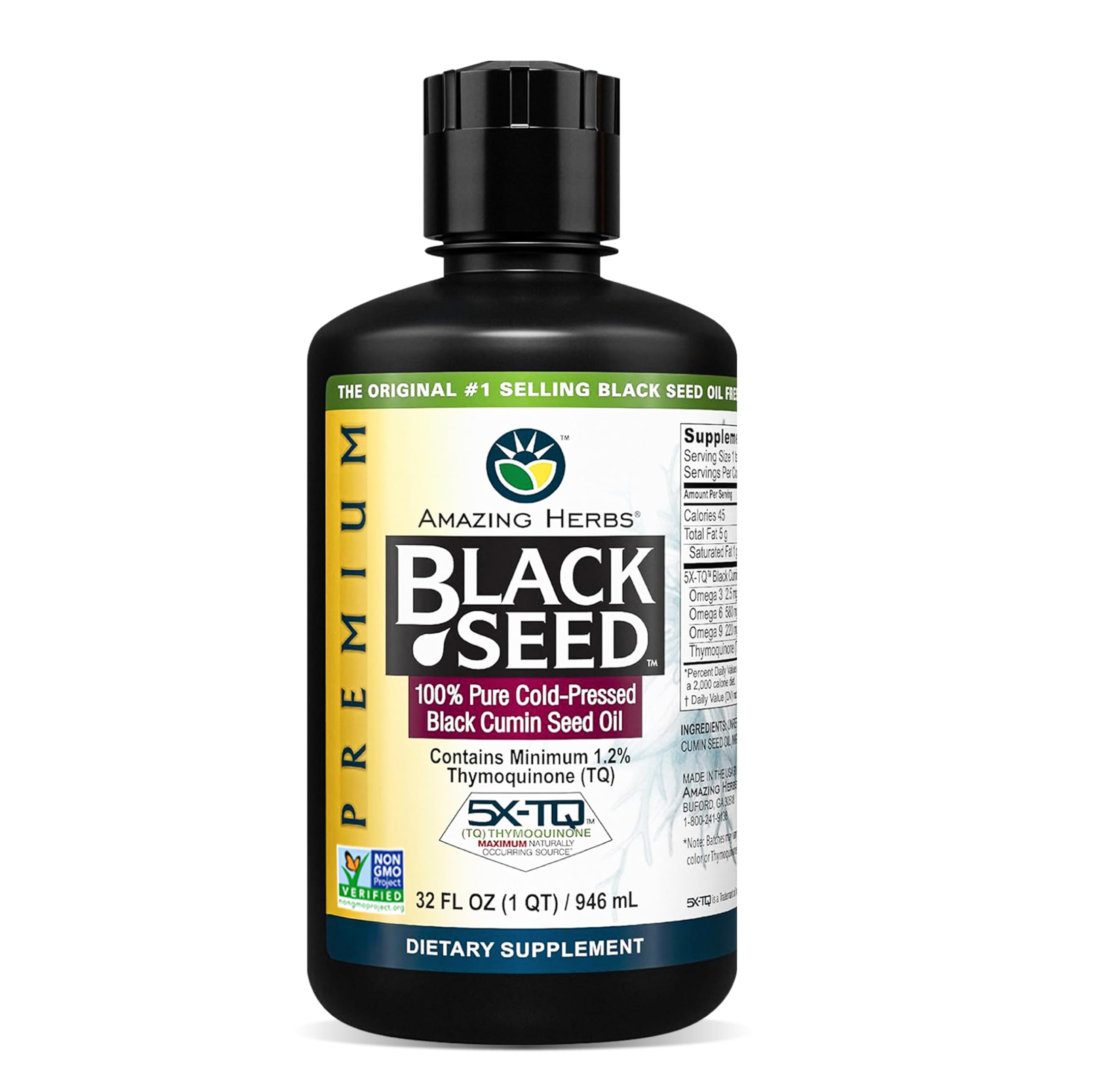 Amazing Herbs Aceite de semilla negra, botella de 32 oz para uso diario.