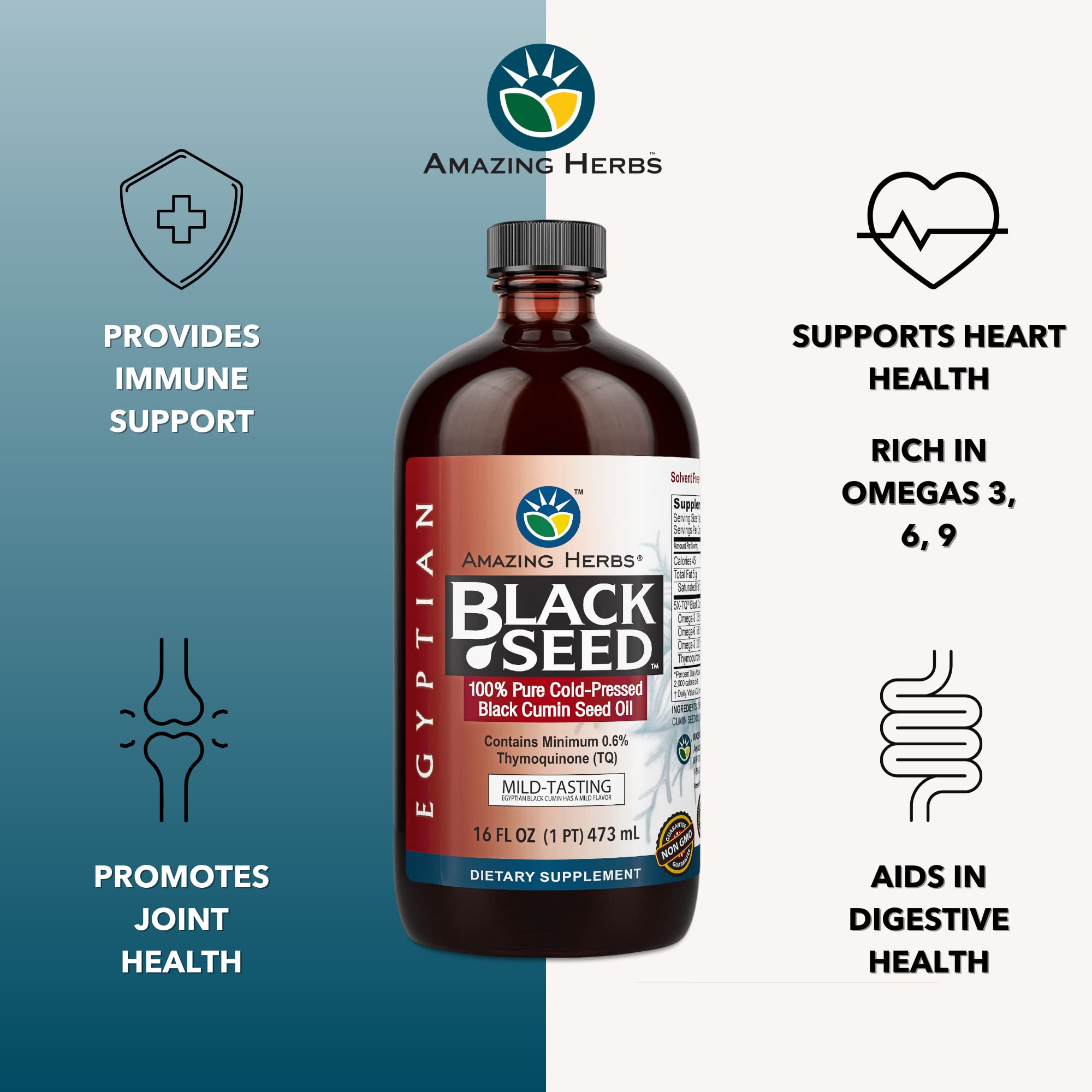 Etiqueta orgánica de Amazing Herbs para aceite de Semilla Negra Egipto.