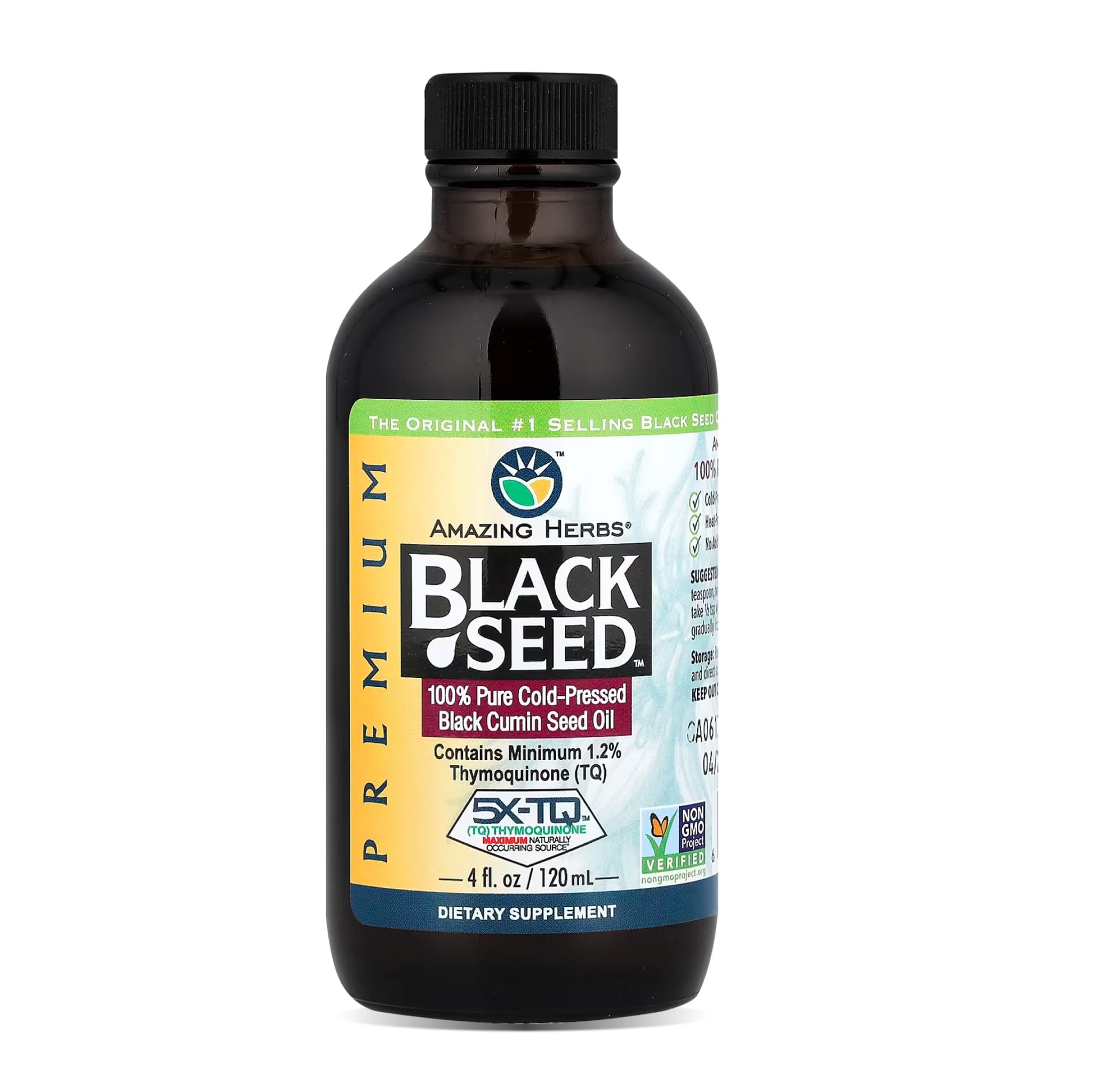 Amazing Herbs Aceite de Semilla Negra en botella, apoyo potencial para la digestión.