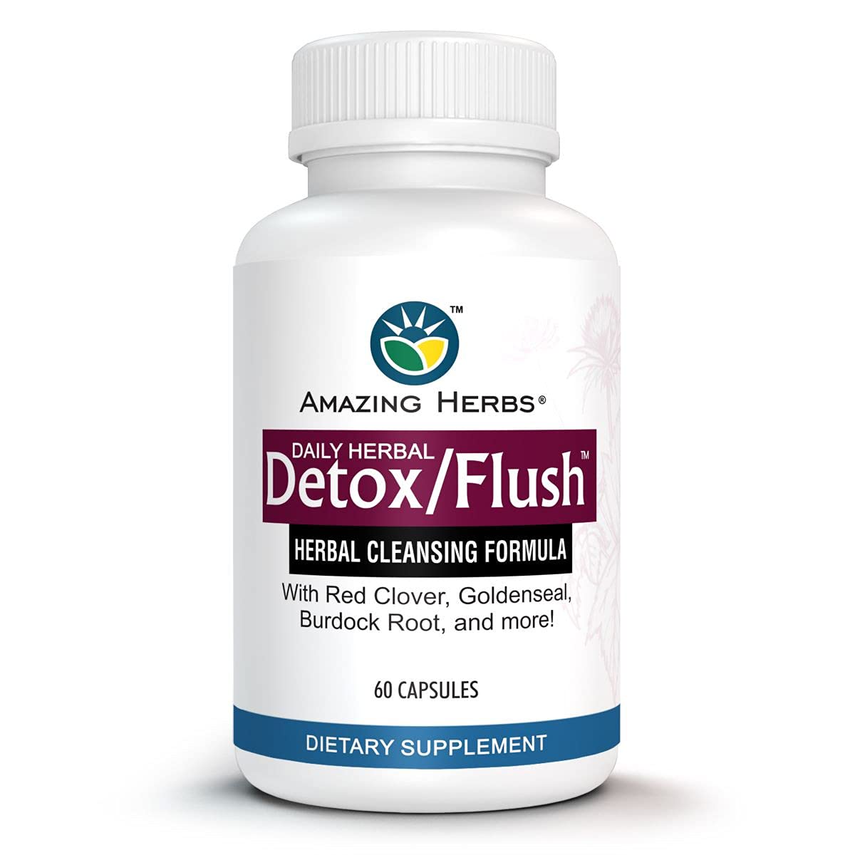 Amazing Herbs Detox/Flush: botella, posible apoyo a la desintoxicación natural diaria.