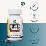 Etiqueta de Amazing Herbs Nigella Sativa destaca pureza.