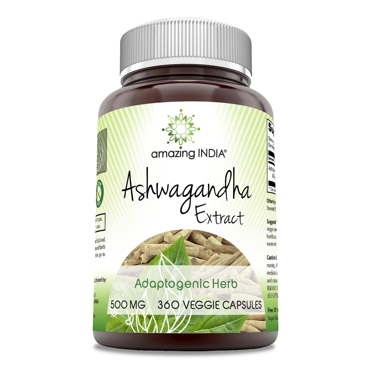 Amazing India Ashwagandha Extract cápsulas de 500 mg para bienestar diario