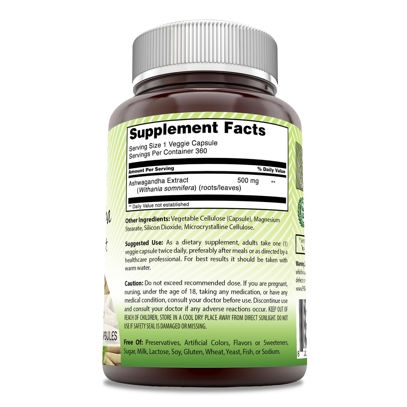 Frasco de Amazing India Ashwagandha Extract con etiqueta legible para uso diario