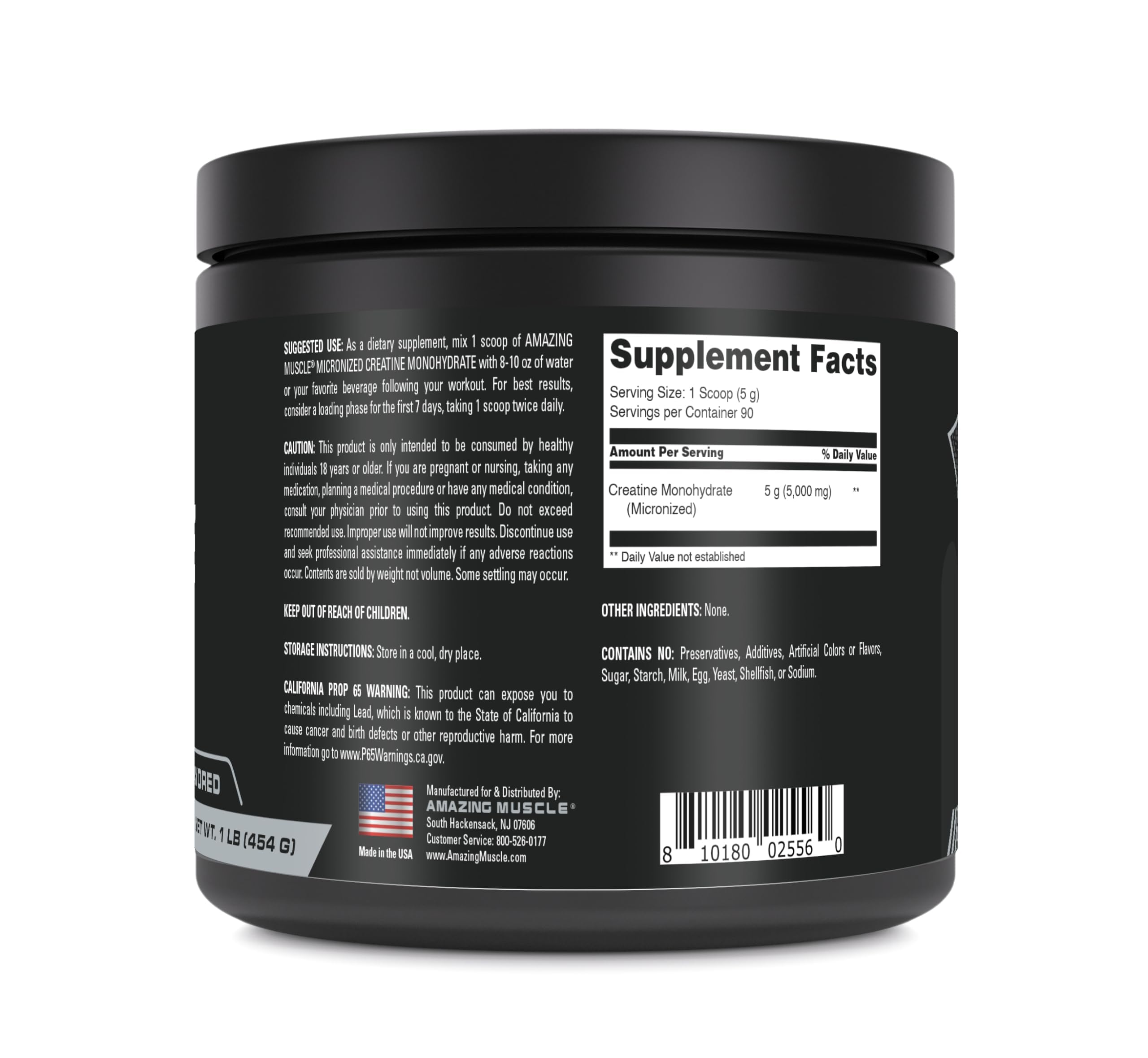 Amazing Muscle creatina micronizada monohidrato, cucharilla de porción para dosificación sencilla.