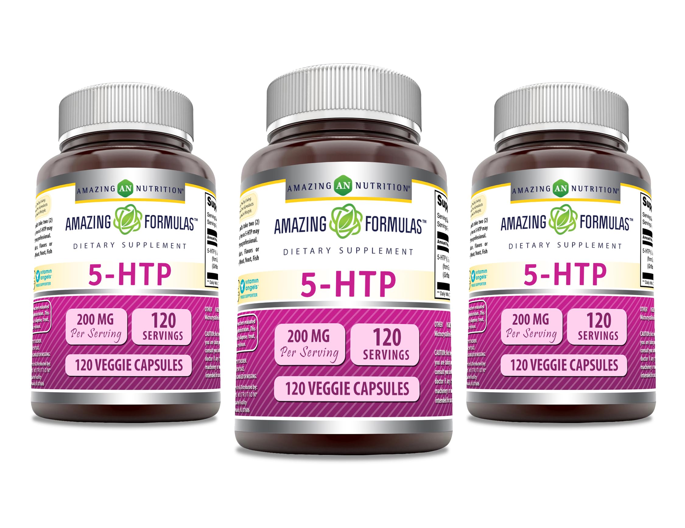 Amazing Formulas 5-HTP en botella con etiqueta clara que destaca pureza