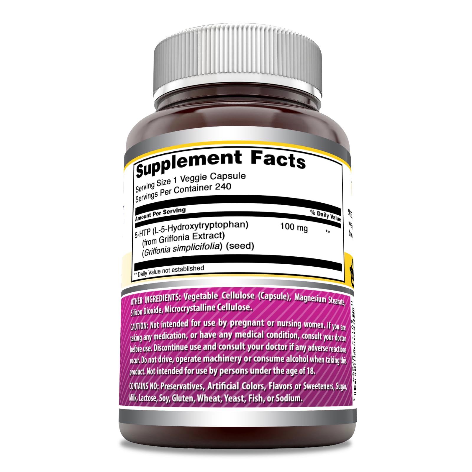Amazing Nutrition cápsulas vegetales de 5-HTP para conveniencia y balance diario.