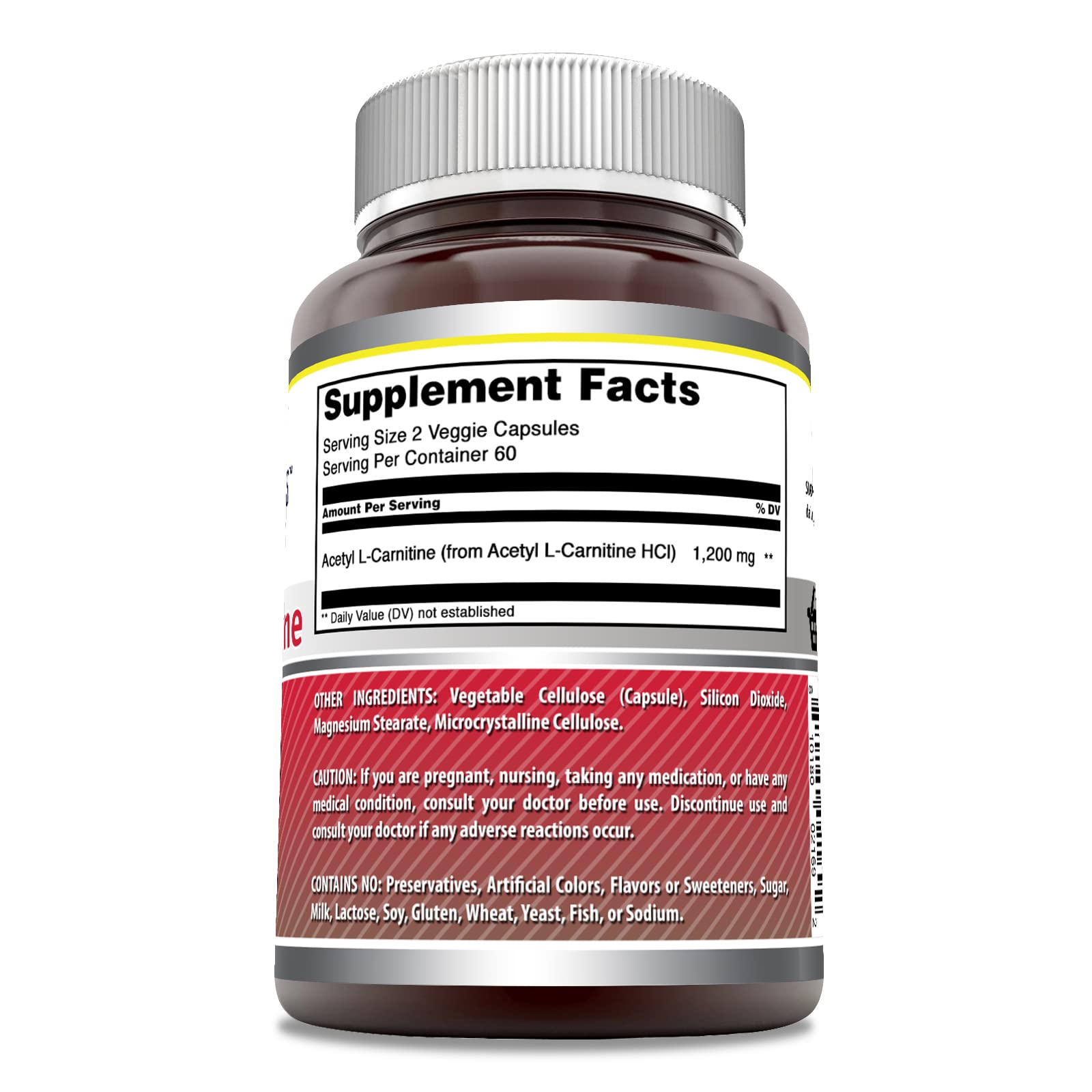 Amazing Nutrition Acetil-L-Carnitina 1200 mg cápsulas vegetarianas, útiles para la rutina diaria.