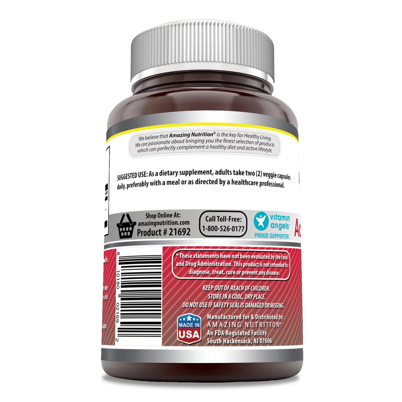 Amazing Nutrition Acetil-L-Carnitina 1200 mg, sello de calidad, pureza garantizada.