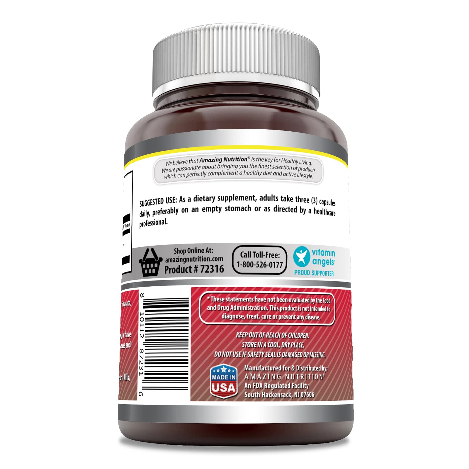Amazing Nutrition Acetil-L-Carnitina, etiqueta vista, información de ingredientes clara.