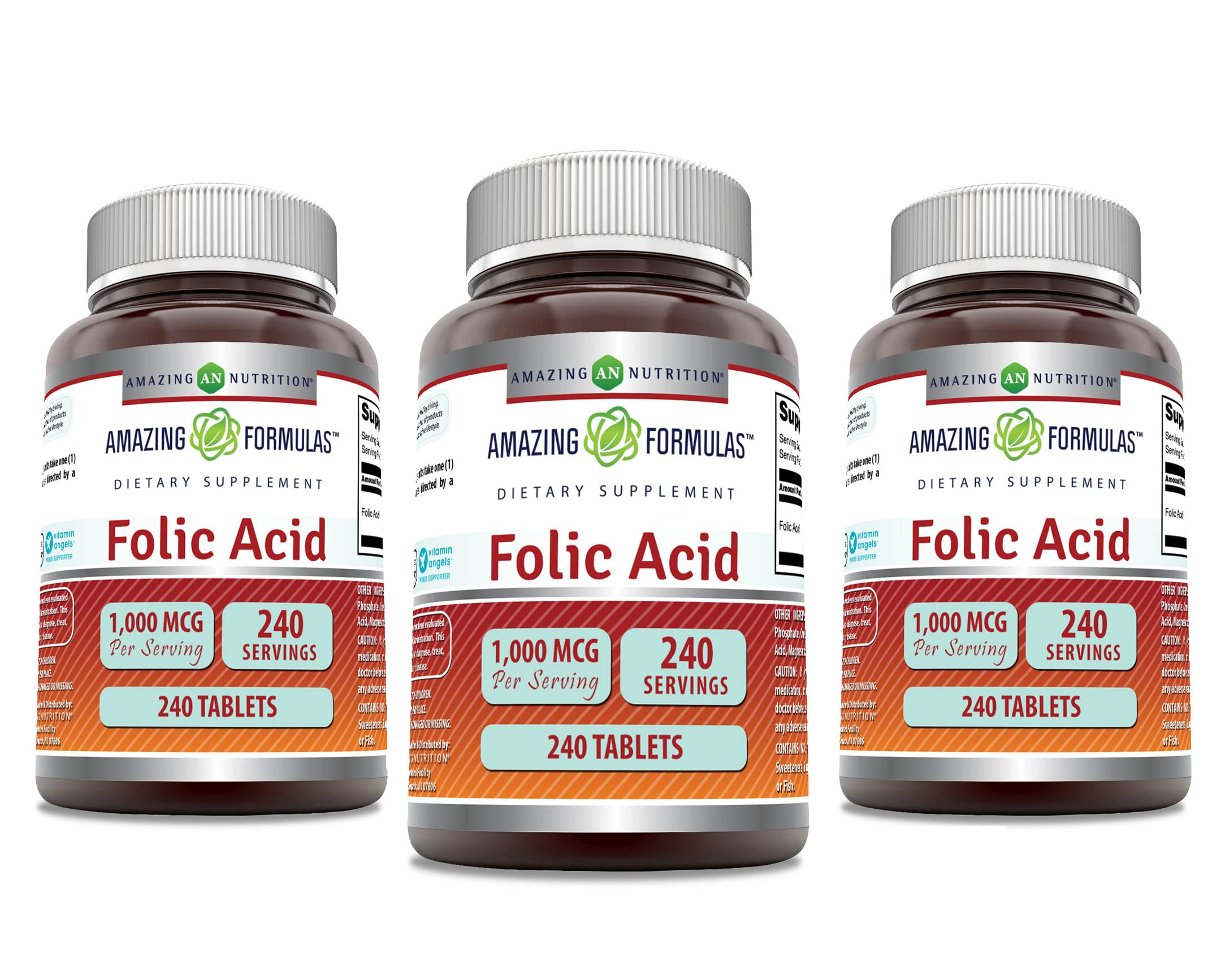 Amazing Nutrition: botella de ácido fólico 1000 mcg para apoyo diario.