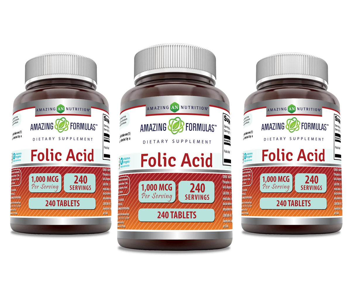 Amazing Nutrition: botella de ácido fólico 1000 mcg para apoyo diario.