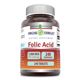Amazing Nutrition ácido fólico 1000 mcg, tableta frontal para uso diario.