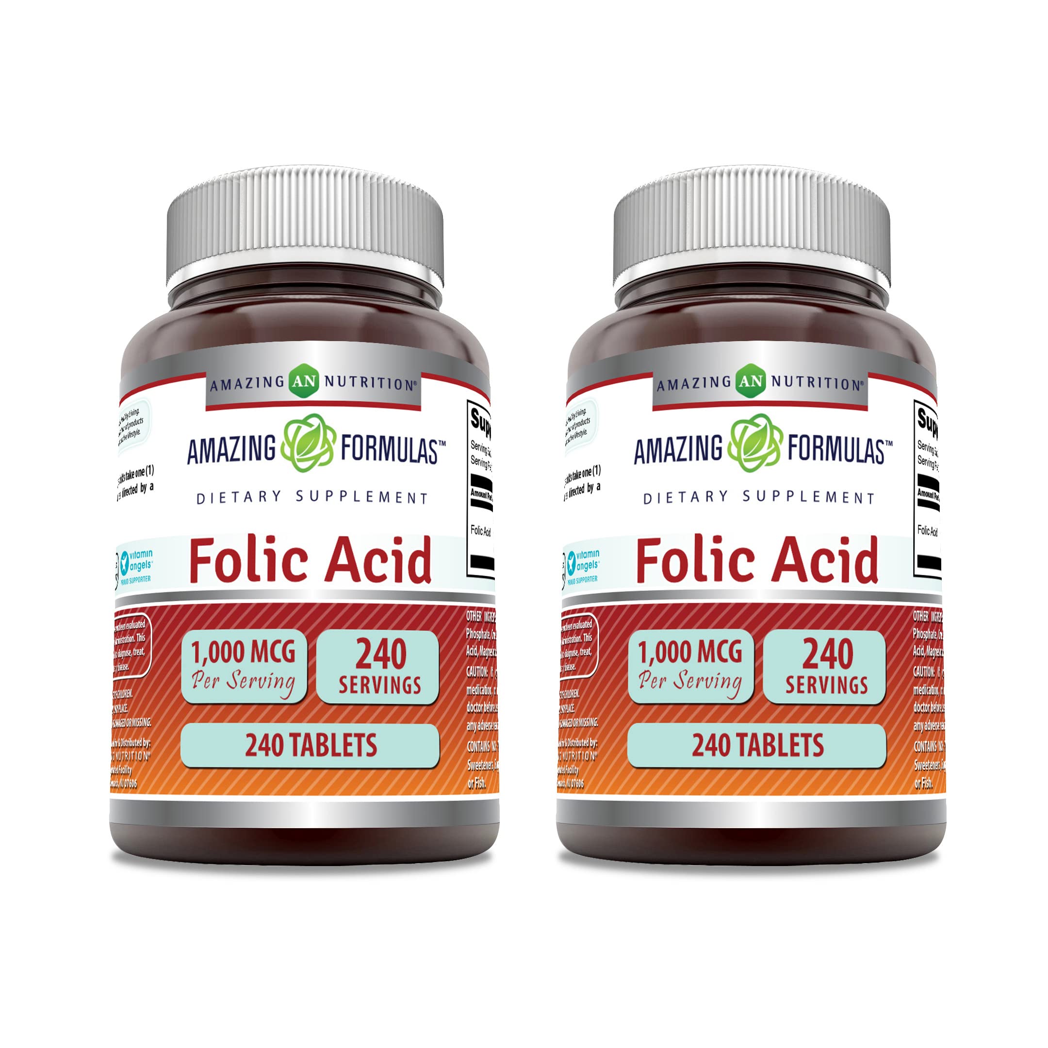 Amazing Nutrition: ácido fólico 1000 mcg en tabletas para apoyo diario de B9
