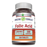 Amazing Nutrition, ácido fólico 1000 mcg, frasco elegante para uso diario sin gluten.