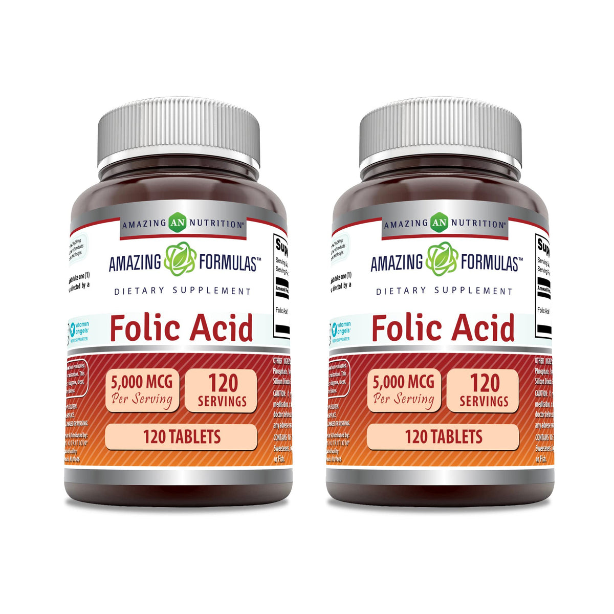 Amazing Nutrition ácido fólico 5000 mcg, tabletas para apoyo diario.