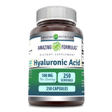 Amazing Nutrition ácido hialurónico 100 mg, botella de cápsulas para cuidado diario de la piel.