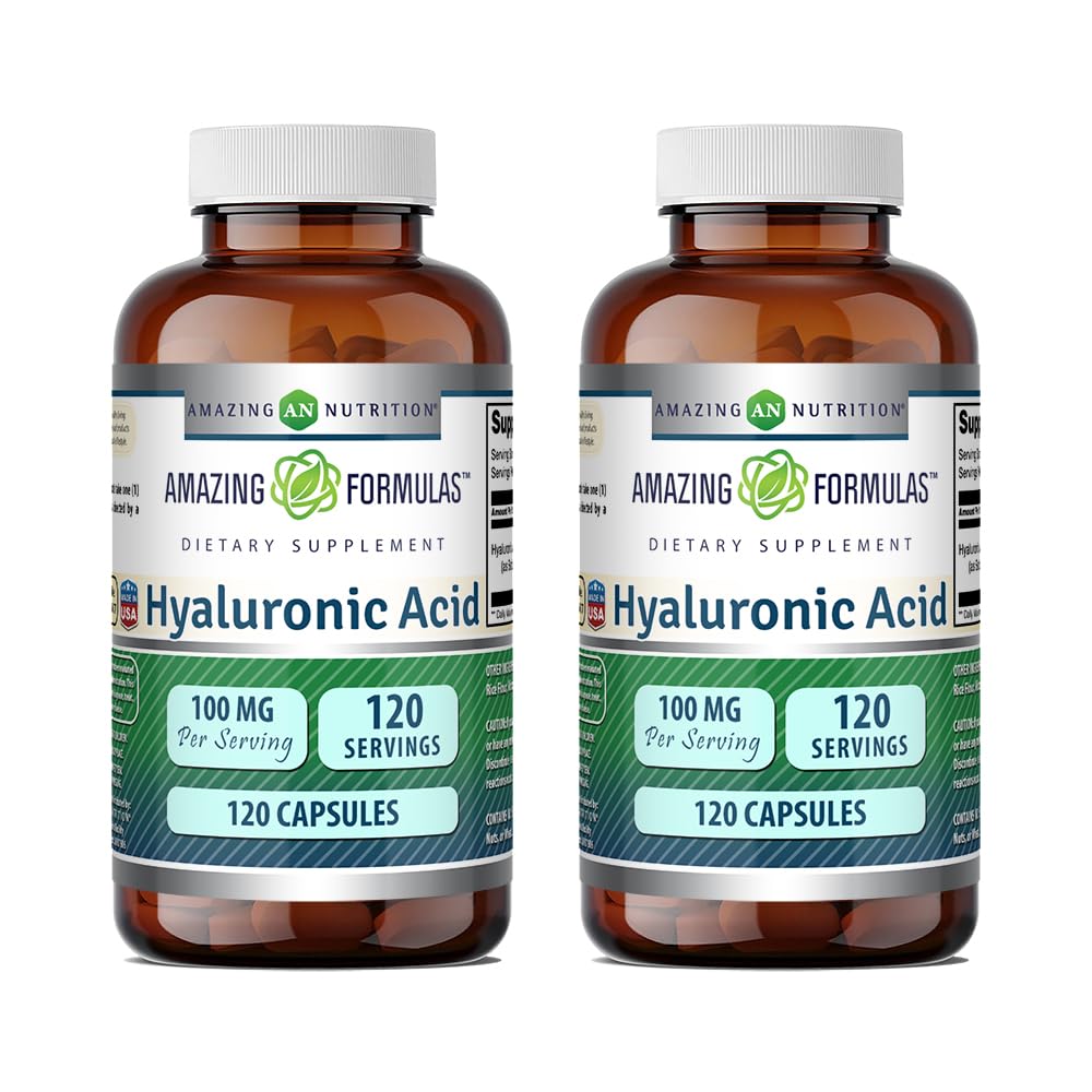 Amazing Nutrition envase con ácido hialurónico 100 mg en cápsulas para uso diario.