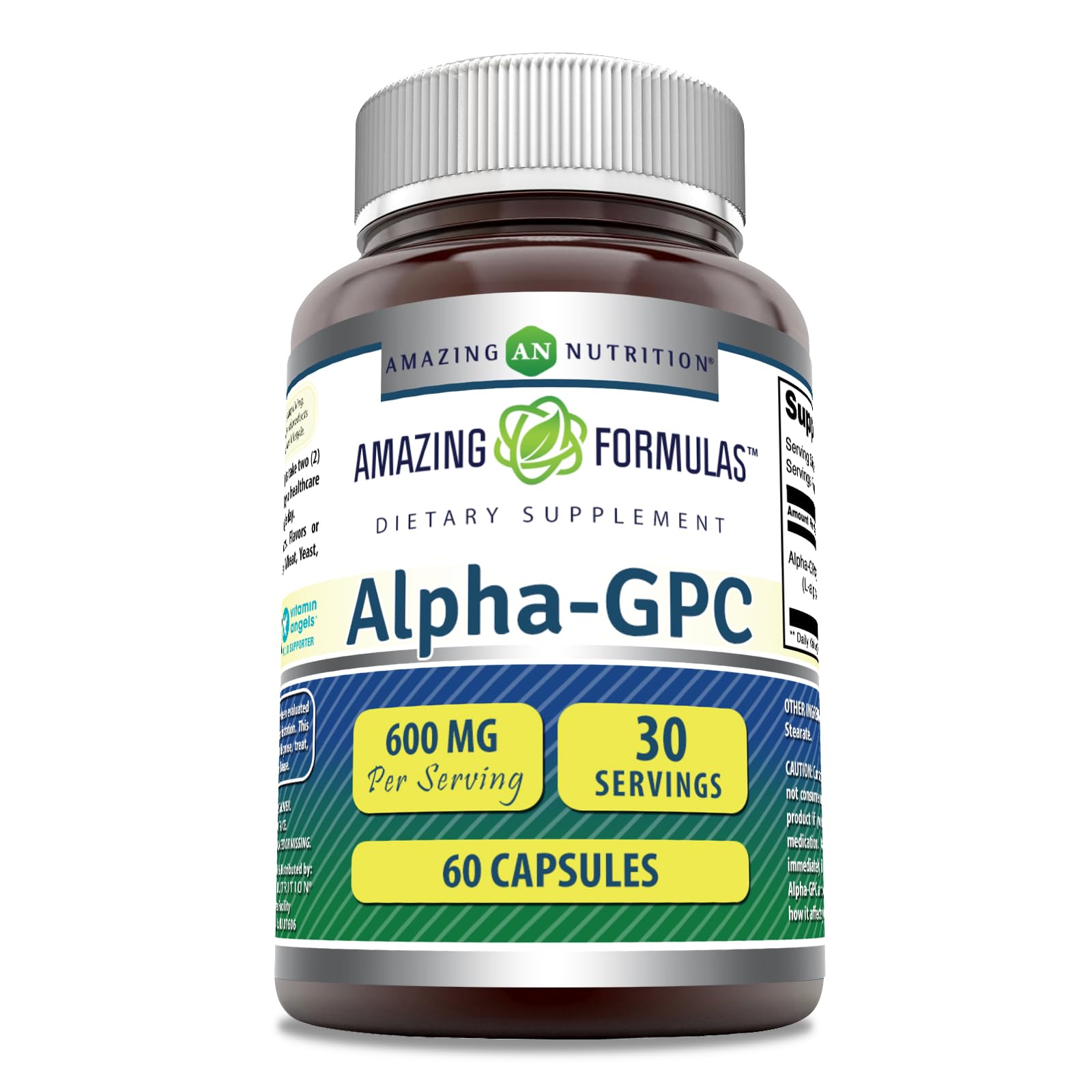 Alpha GPC de Amazing Nutrition, cápsulas de 600 mg para claridad mental