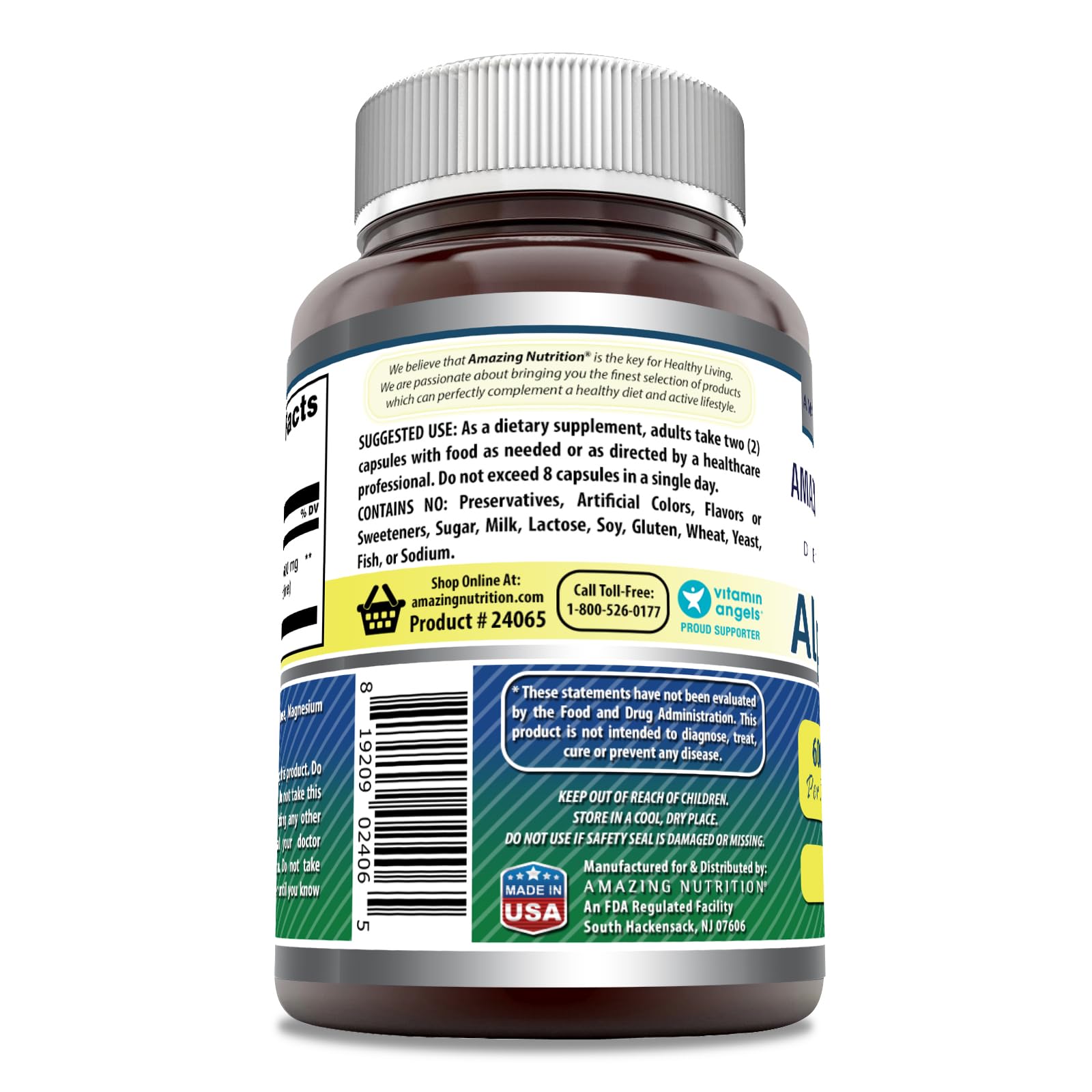 Cápsulas en frasco de Amazing Nutrition Alpha GPC, fáciles de tragar