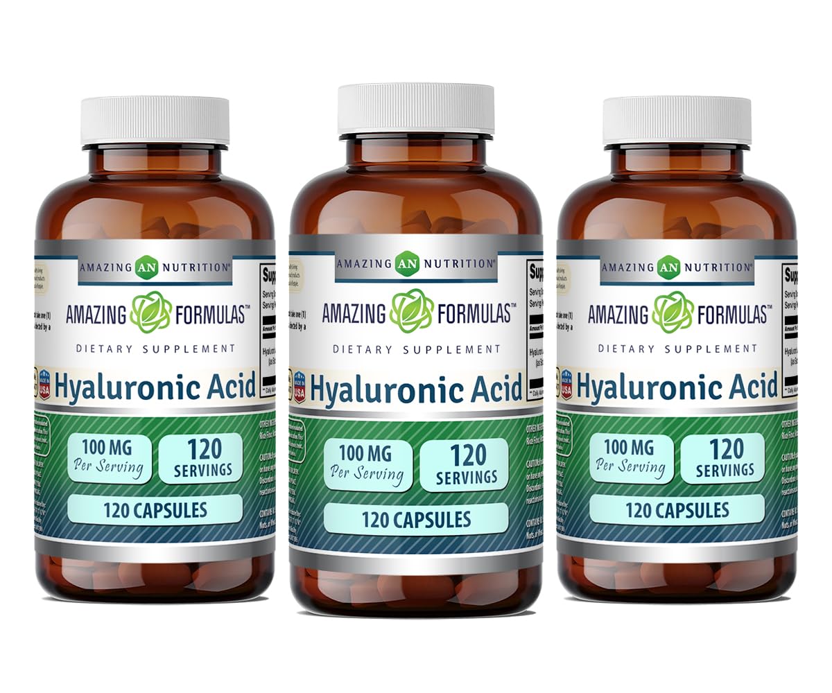 Amazing Nutrition Amazing Formulas ácido hialurónico 100 mg cápsulas para uso diario y hidratación de la piel