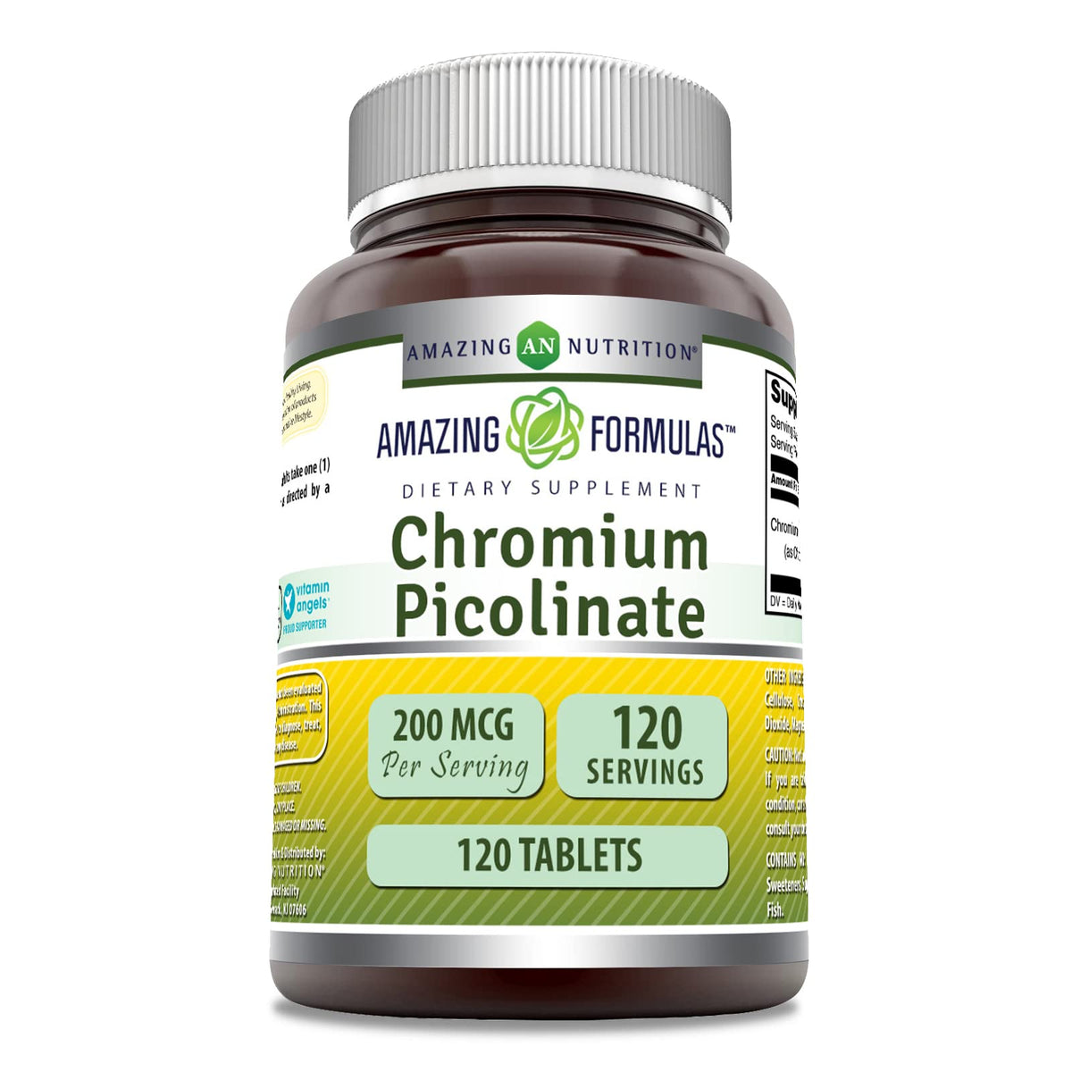 Tabletas Amazing Formulas cromo picolinato, dosis diaria de 200 mcg para uso práctico