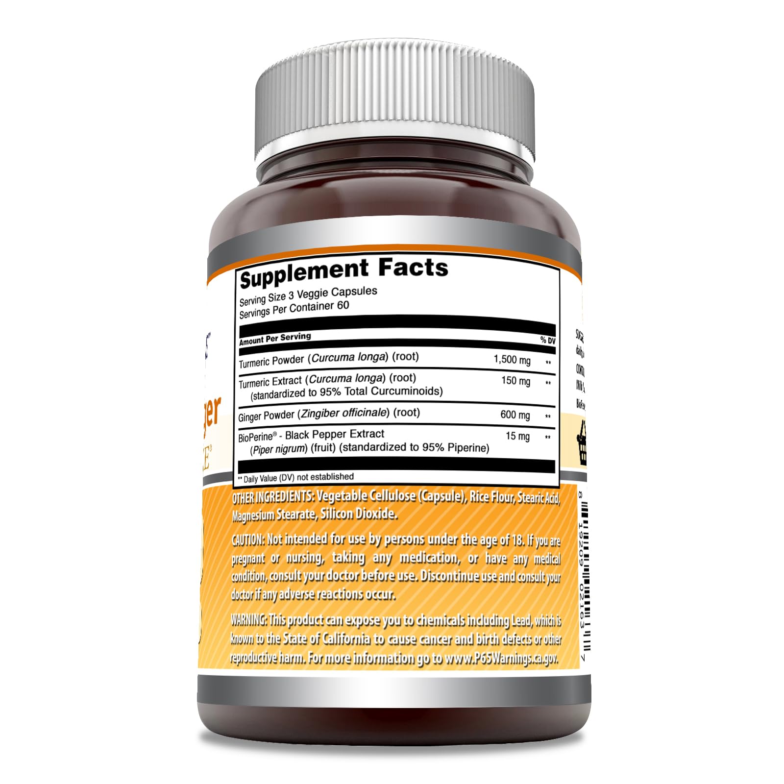 Amazing Nutrition Amazing Formulas curcuma-jengibre en bote, vista lateral