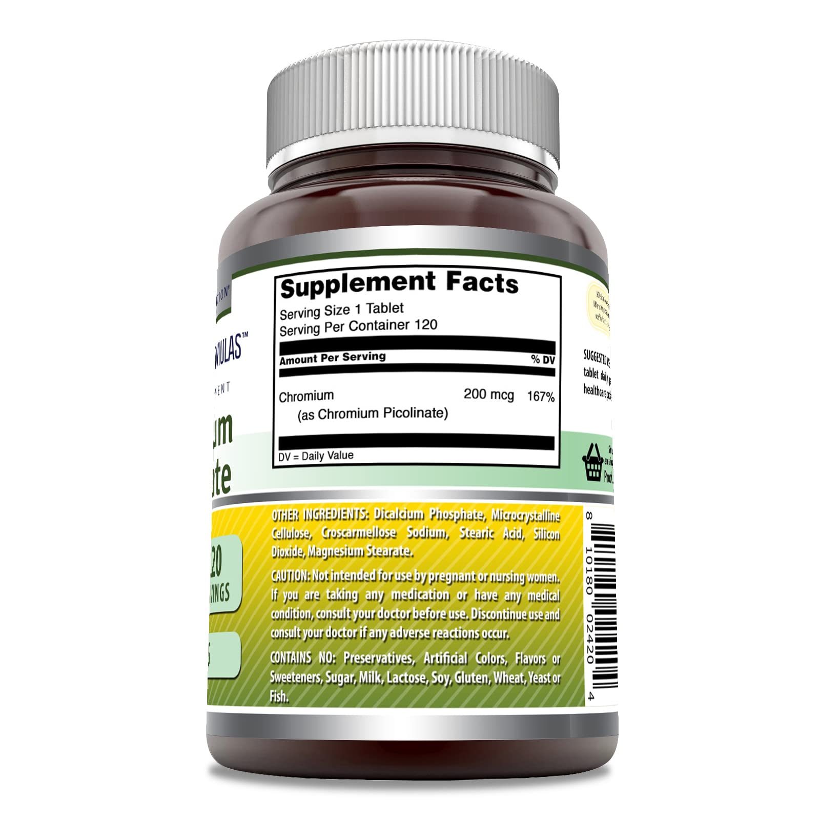 Envase de Amazing Formulas sin gluten, cromo picolinato para la dieta diaria