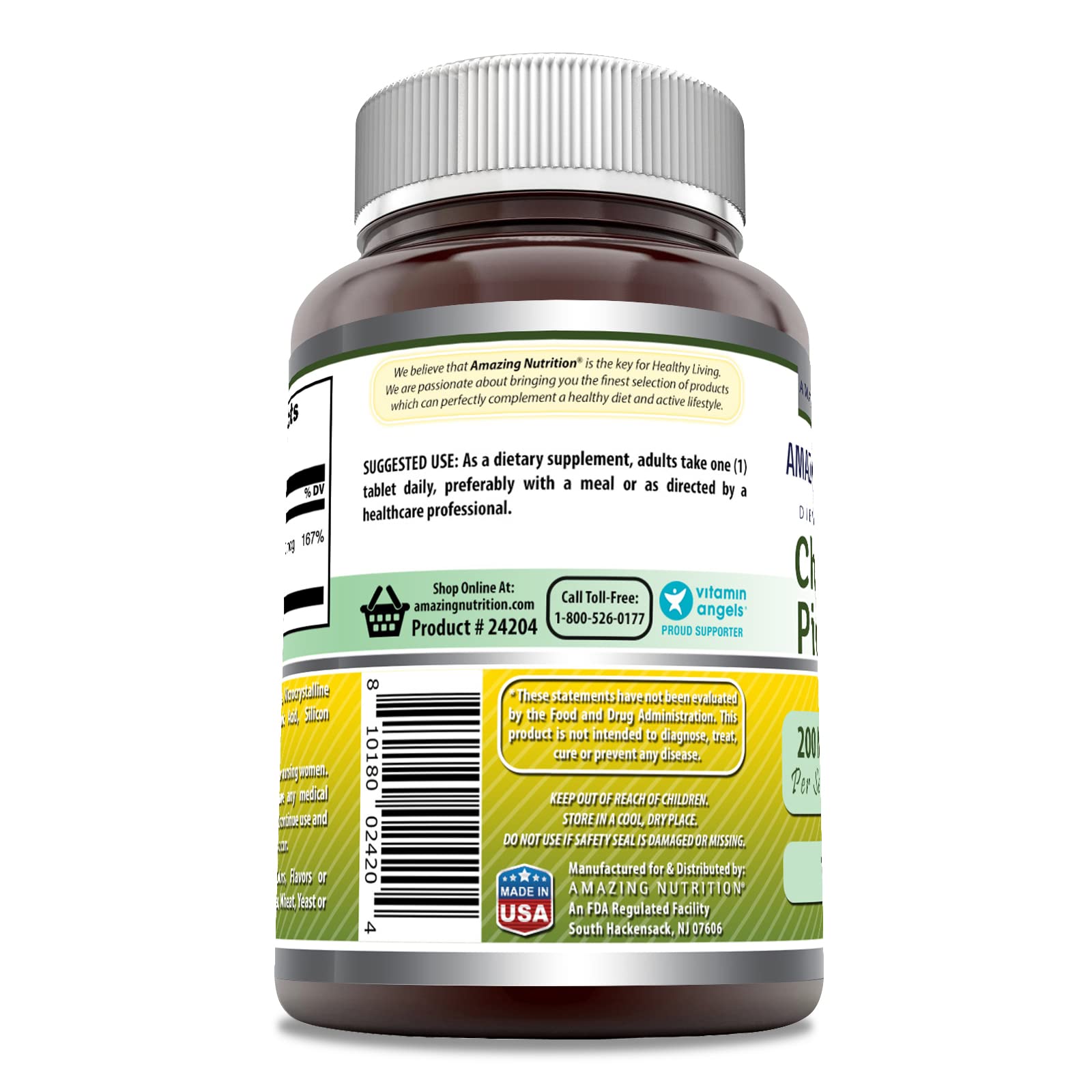 Etiqueta clara de Amazing Formulas con dosis de 200 mcg por tableta