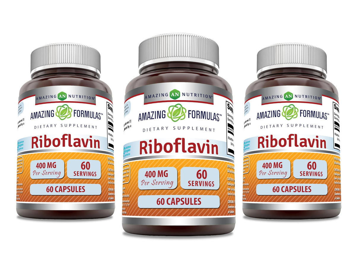 Amazing Formulas Riboflavina 400 mg en botella, uso diario.