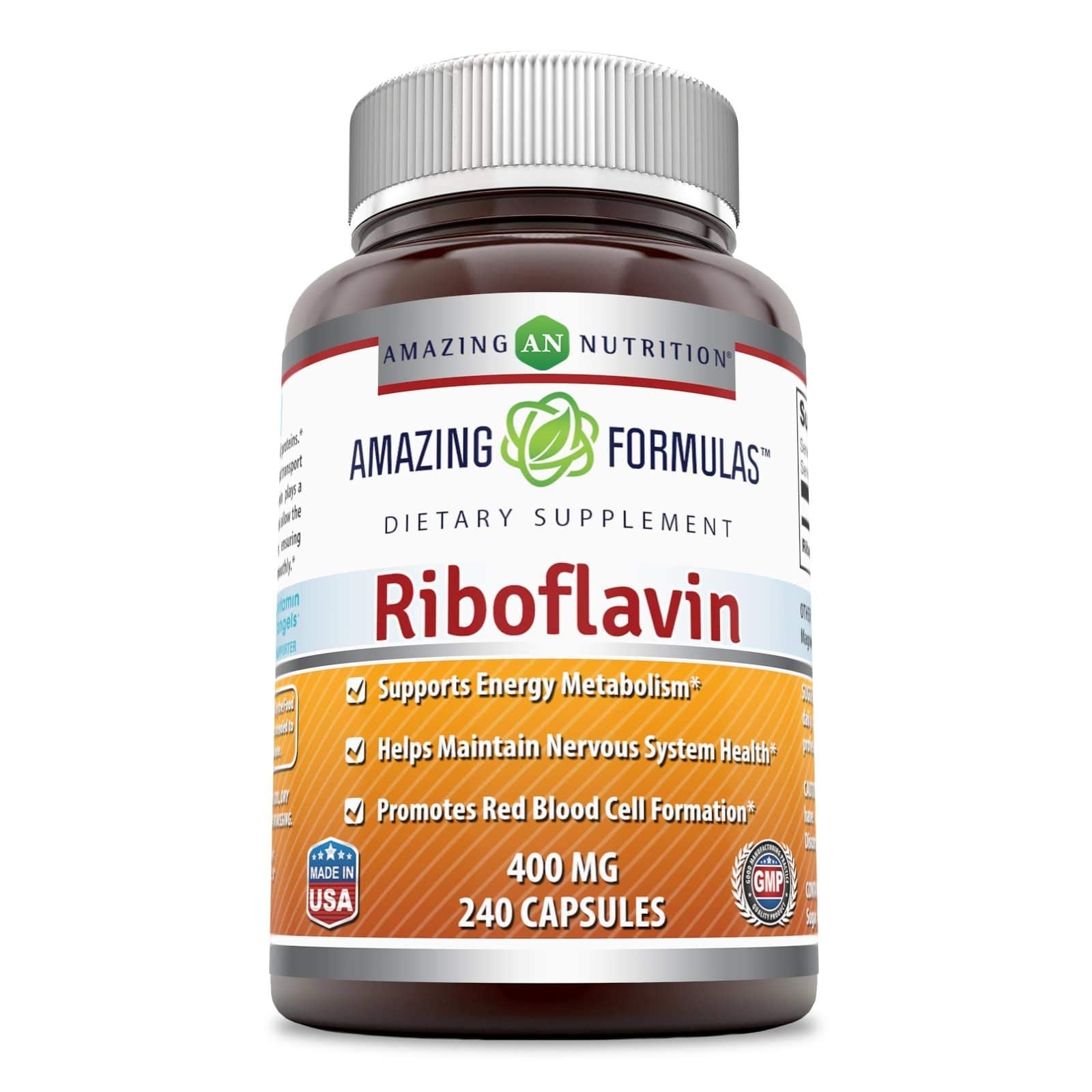 Amazing Nutrition Riboflavina en botella, porción diaria para energía sostenida.