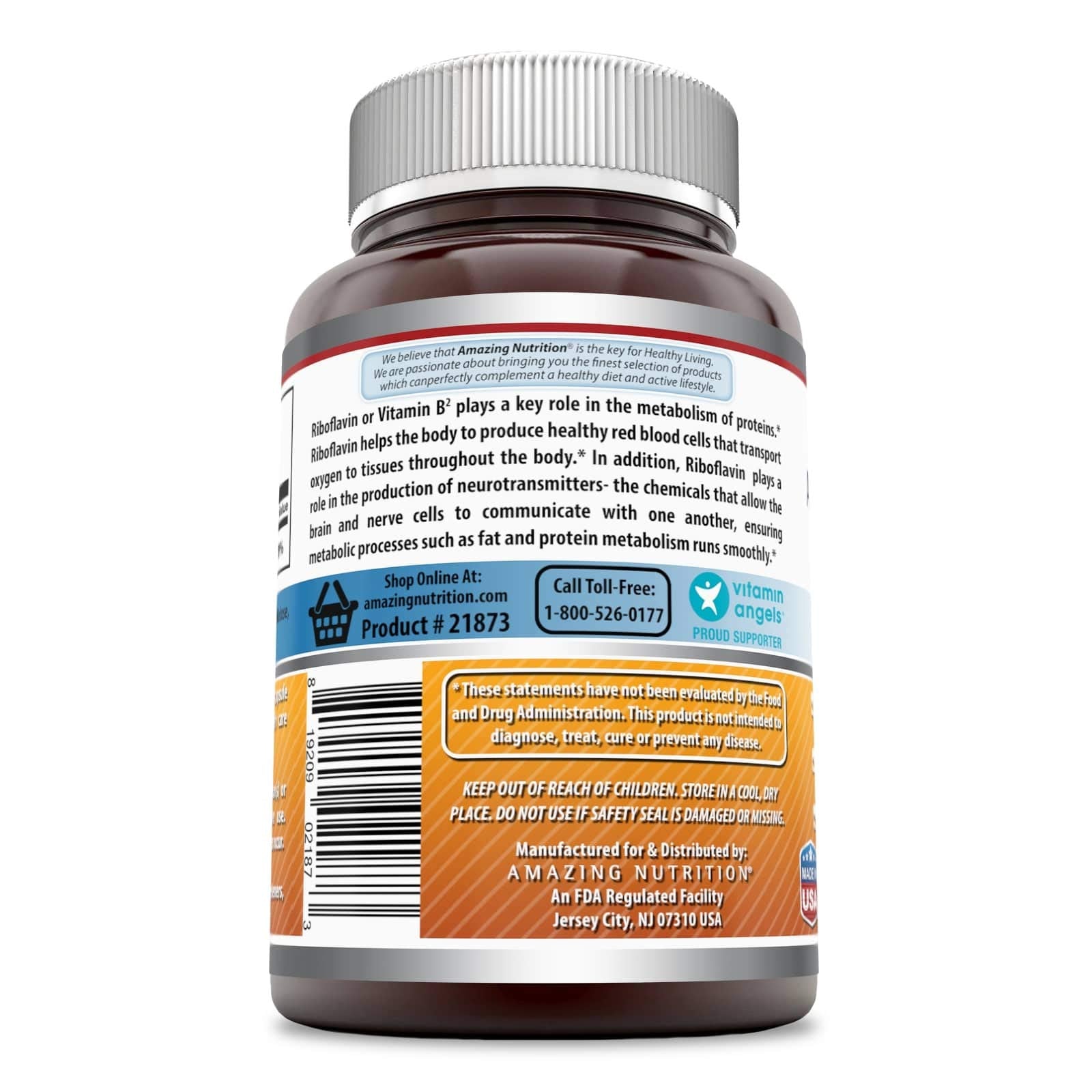 Amazing Nutrition Riboflavina cápsulas fáciles de ingerir para uso diario.