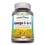 Amazing Omega 3.6.9 de Amazing Nutrition, botella con cápsulas blandas, sabor limón para uso diario.