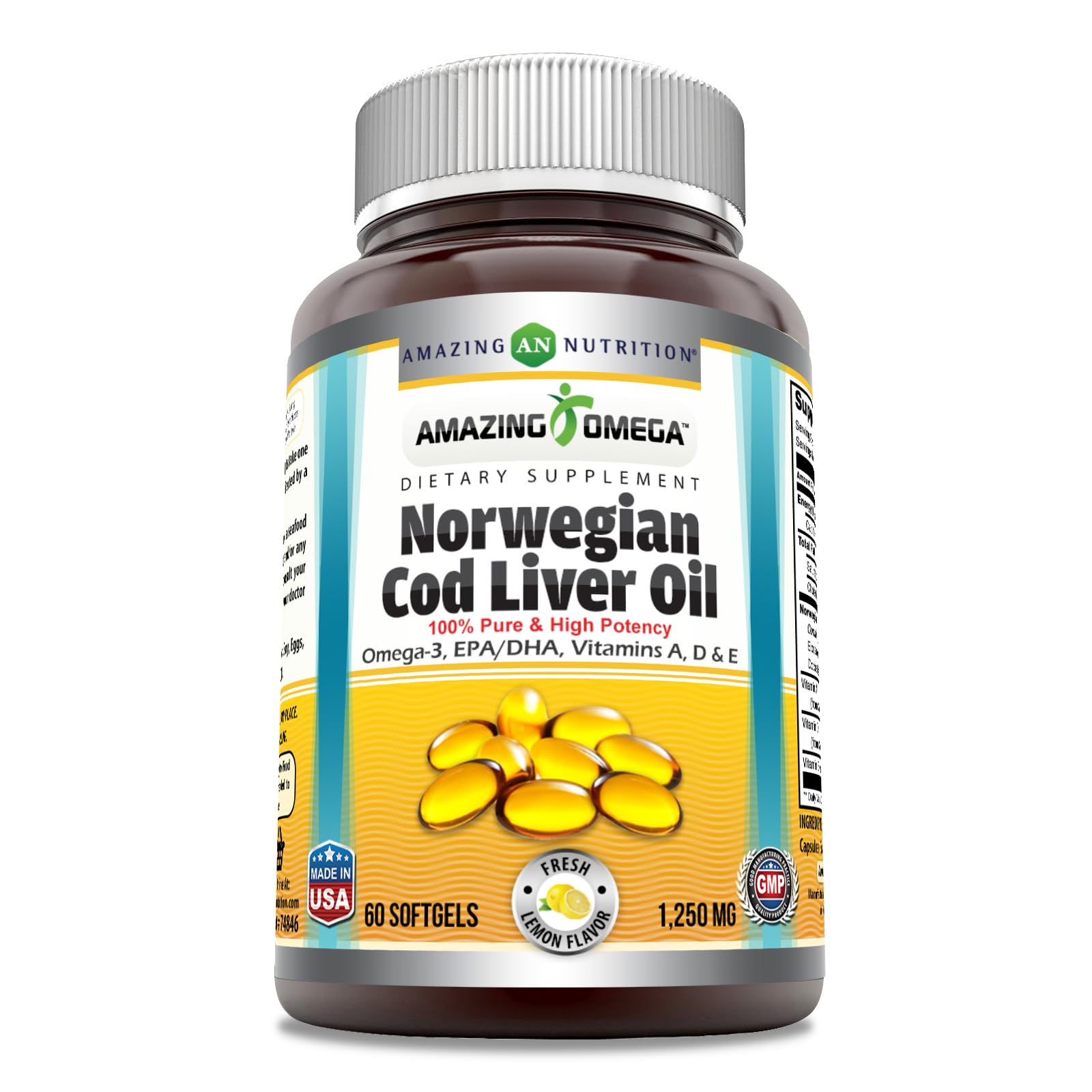 Amazing Nutrition Amazing Omega, botella de 60 cápsulas limón, apoyo diario de Omega-3